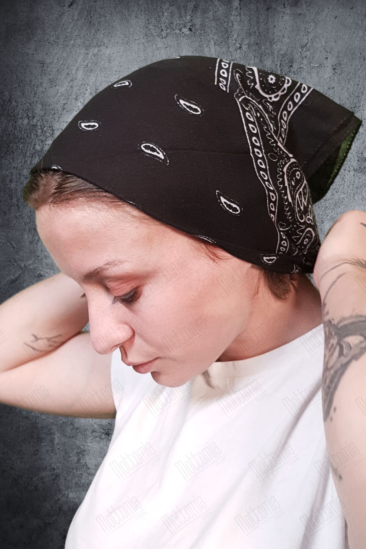 mottomia Iki'li Paket %100 Coton Desenli Siyah Renk Motorcu Bandana Unisex Kadın/erkek Model 1