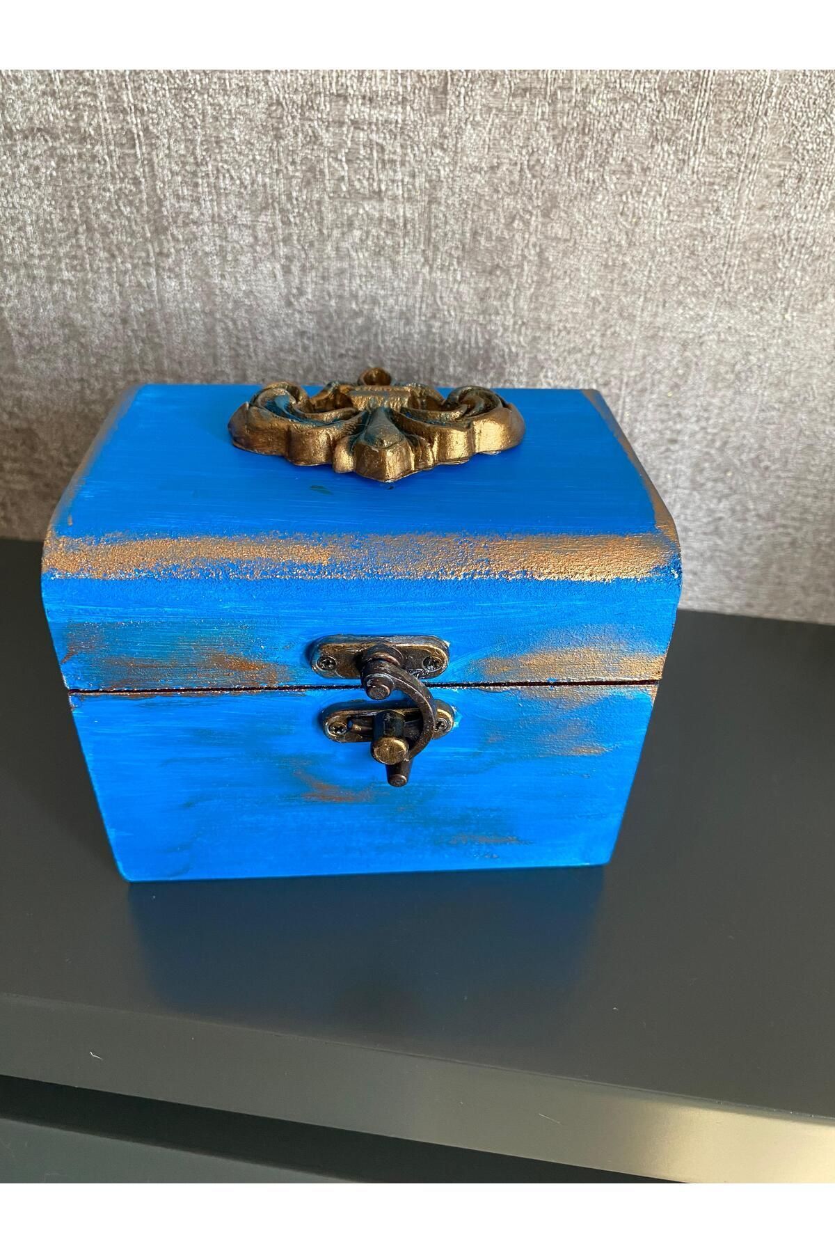 elayarts Mavi kutu el boyaması dekoratif kutu