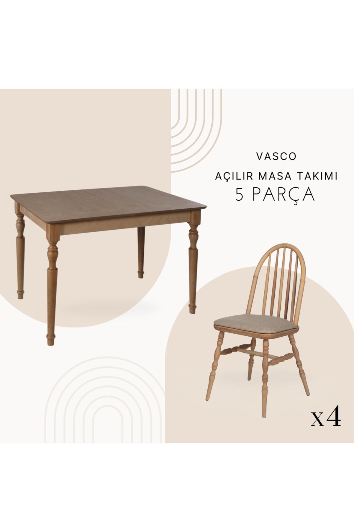 Woodenbend Vasco acılır masa sandalye takımı 80x120 ölçüsünde
