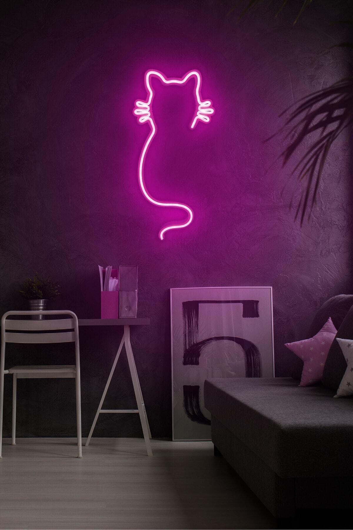 neon graph -kedi - Cat - Led Dekoratif Duvar Aydınlatması Neon Duvar Yazısı Sihirli Led Mesajlar - Neongraph