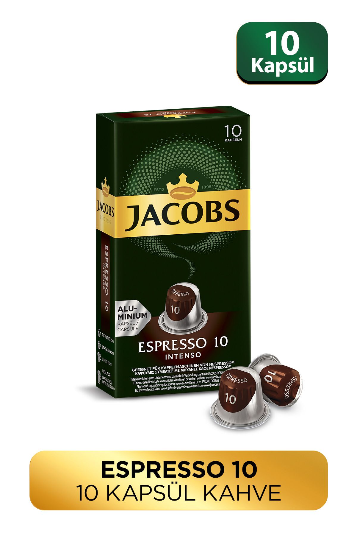 Jacobs Espresso 10 Intenso Nespresso Uyumlu Alüminyum Kapsül Kahve 10 Adet