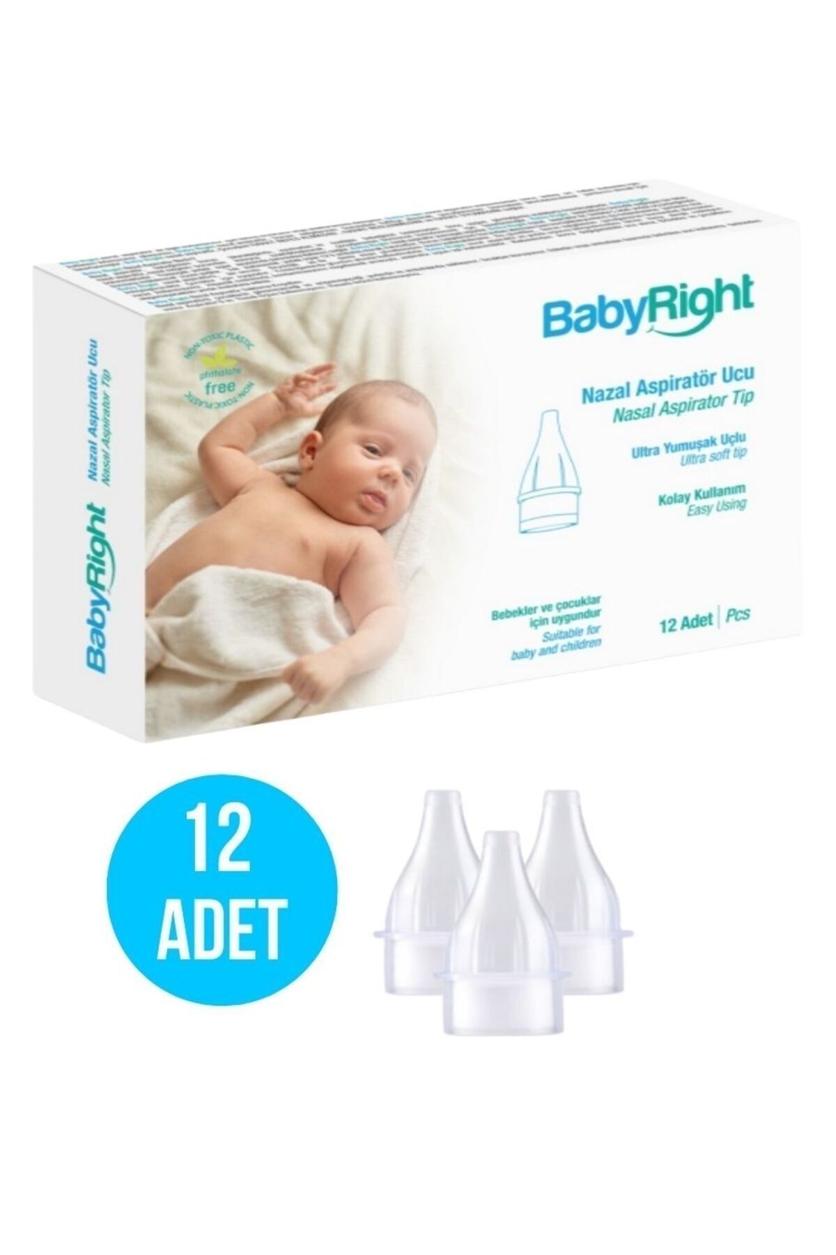 BabyRight Otribebe, Weebaby, Brunobaby Uyumlu Nazal Burun Aspiratörü Yedek Uç (12 Adet) Ekstra Yumuşak Uçlu