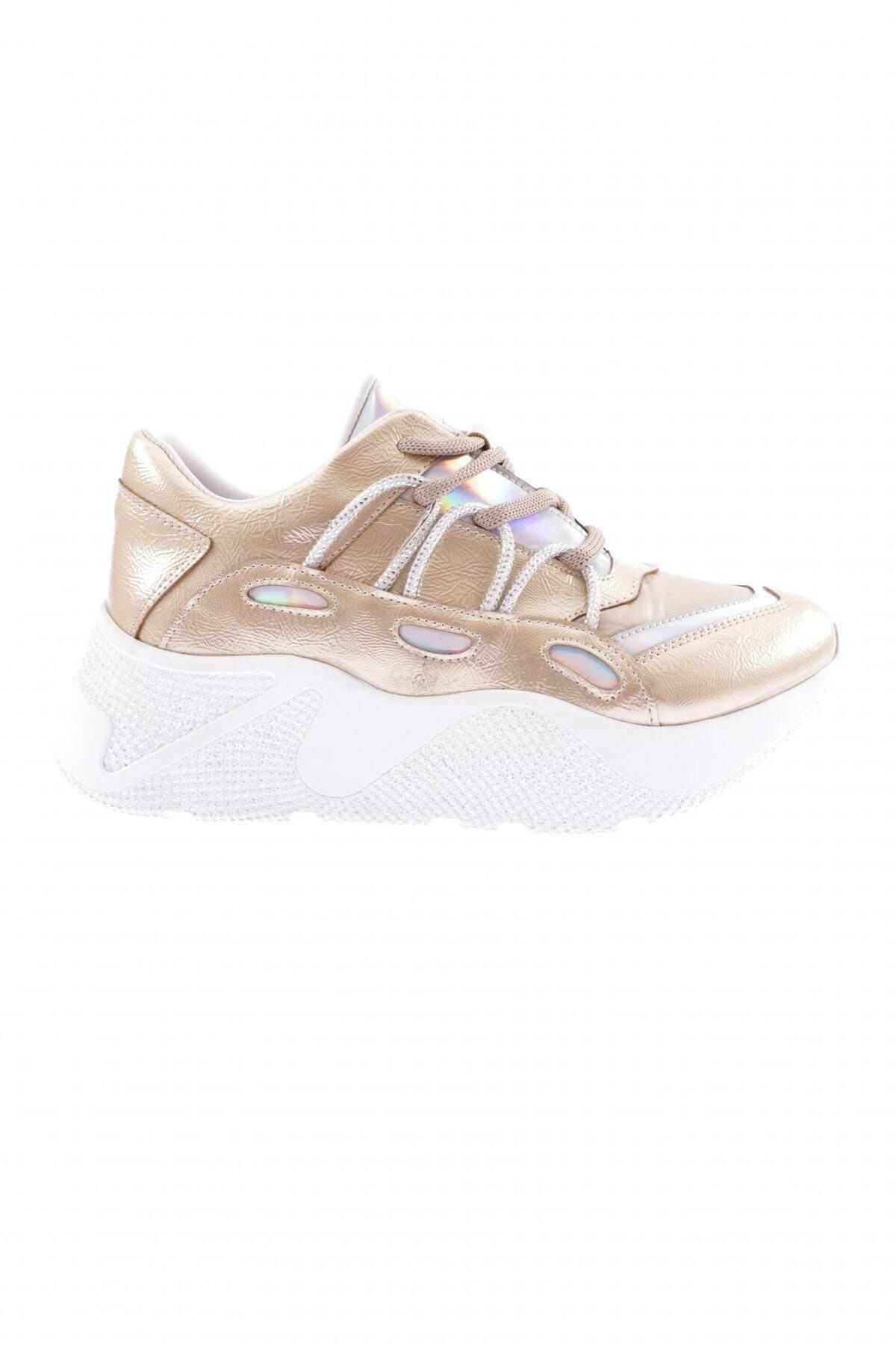 Dgn 916-23y Kadın Kalın Taban Tsilver Ip Taşlı Sneakers Ayakkabı Altın