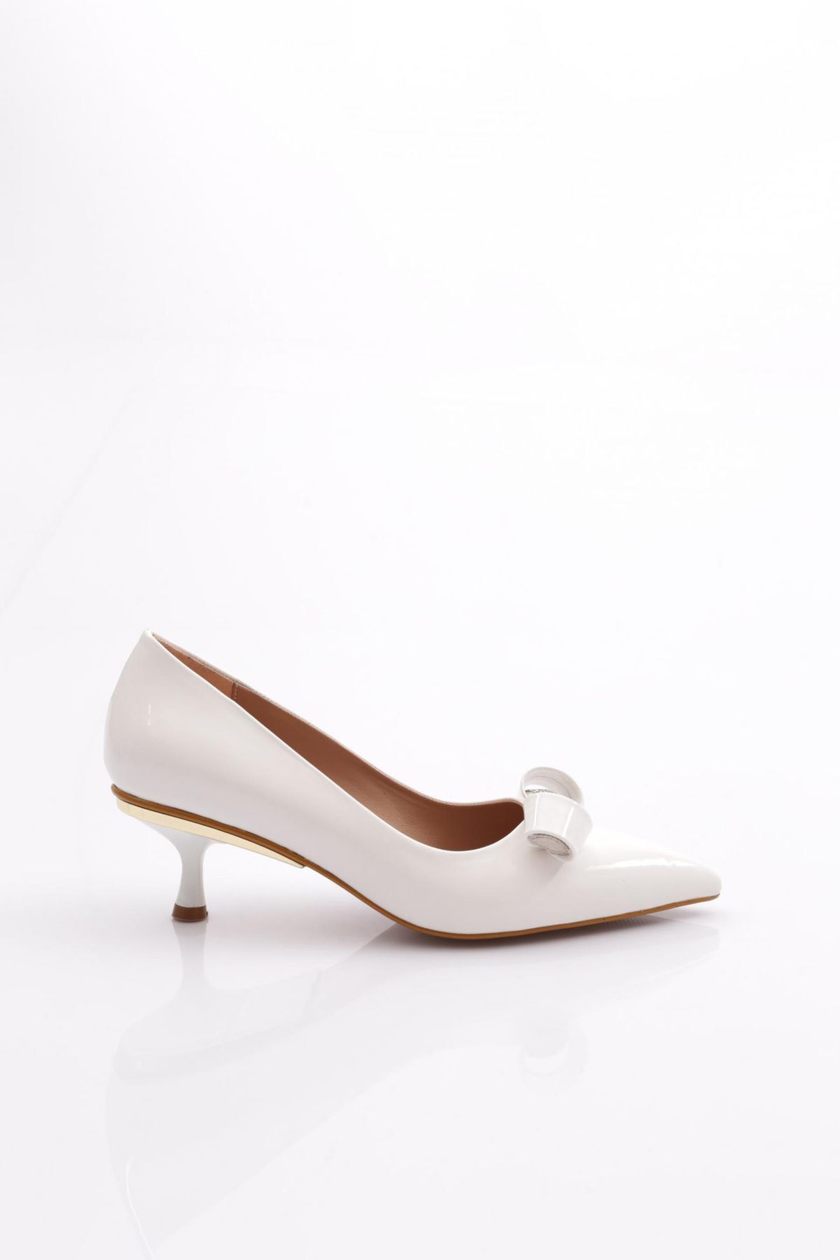 Dgn 0551 Kadın Üstü Taşlı Topuklu Ayakkabı Beyaz Rugan