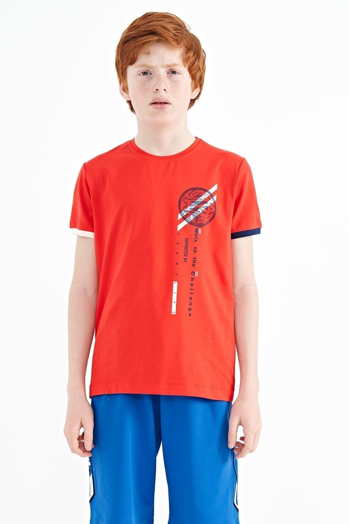 TOMMY LIFE Fiesta Baskı Detaylı O Yaka Standart Kalıp Erkek Çocuk T-shirt - 11131