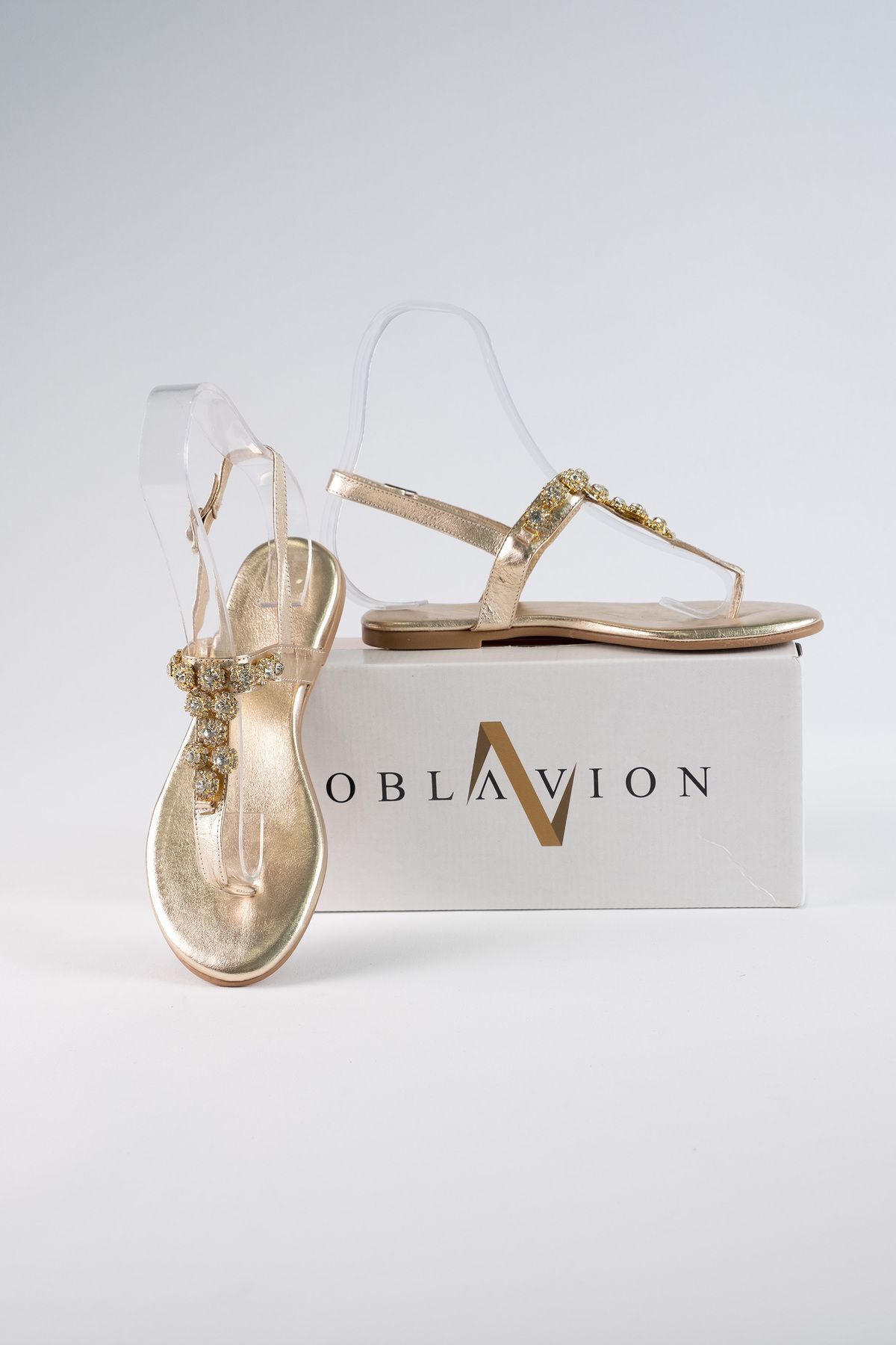 Oblavion Lavion Altın Cam Taşlı Günlük Kadın Sandalet