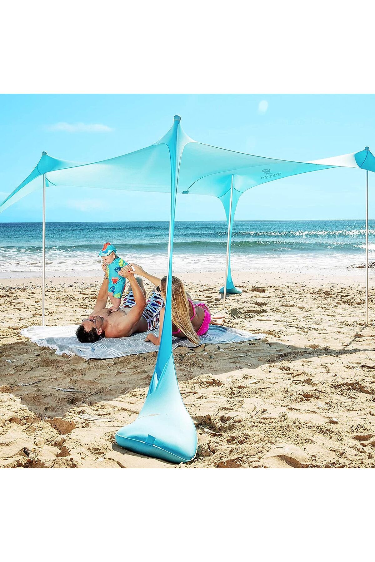 SUN NINJA Açılır Plaj Çadırı UPF50+ Güneş Barınağı, Gelişmiş Suya Dayanıklılık, Hızlı Kurulum