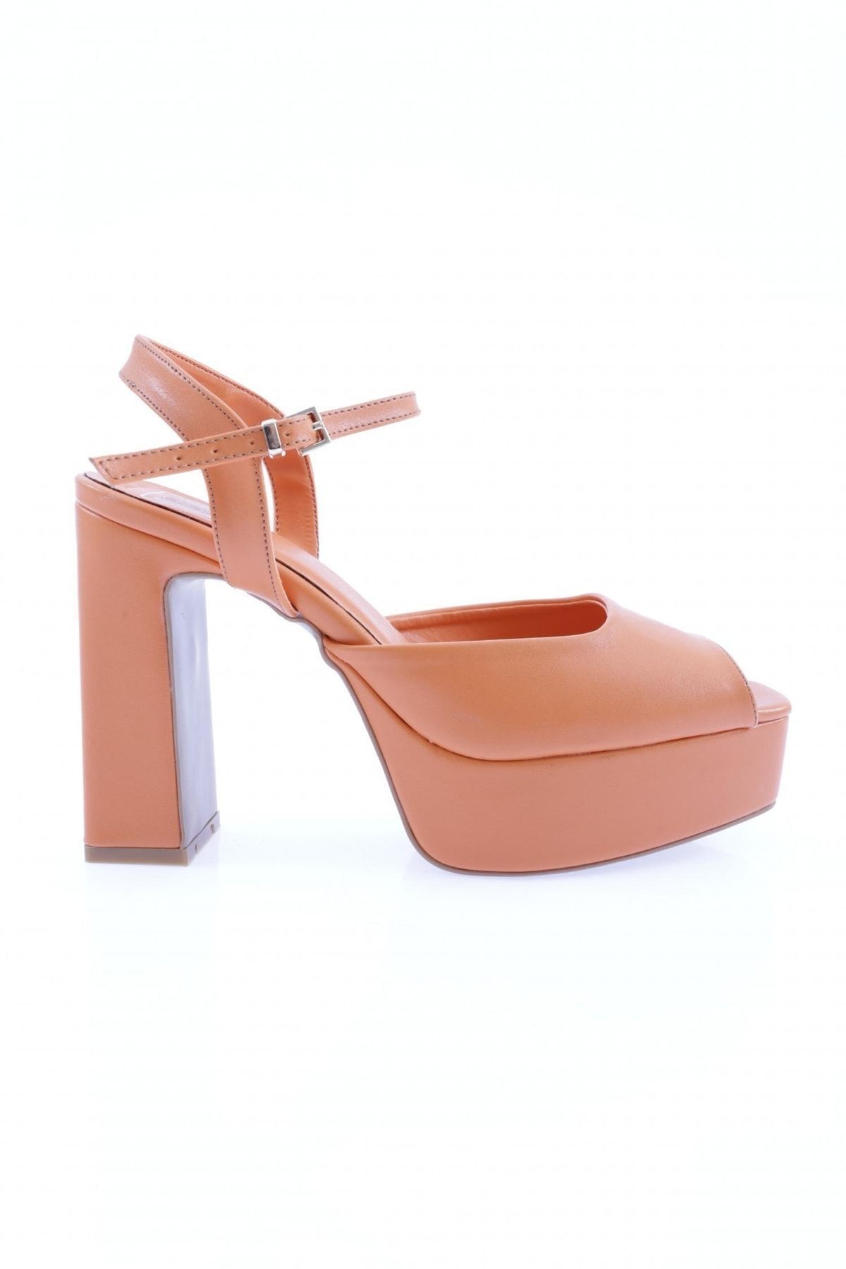Dgn 41-23y Kadın Bilekten Bağli Kalın Taban Topuklu Ayakkabı Orange
