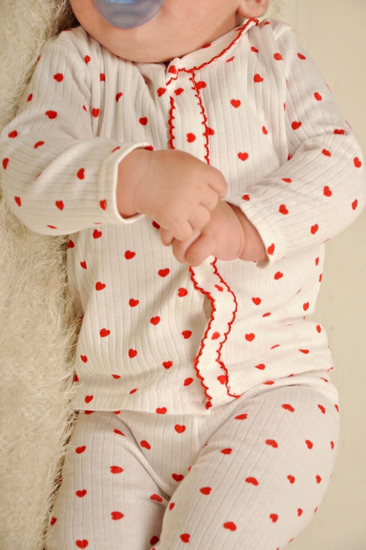 Peki Bebek 5 Al 4 Öde Yenidogan Çocuk Kiz Erkek Pamuklu Kalpli Oyali Pijama Takimi Hediyelik Çıtçıt 14795