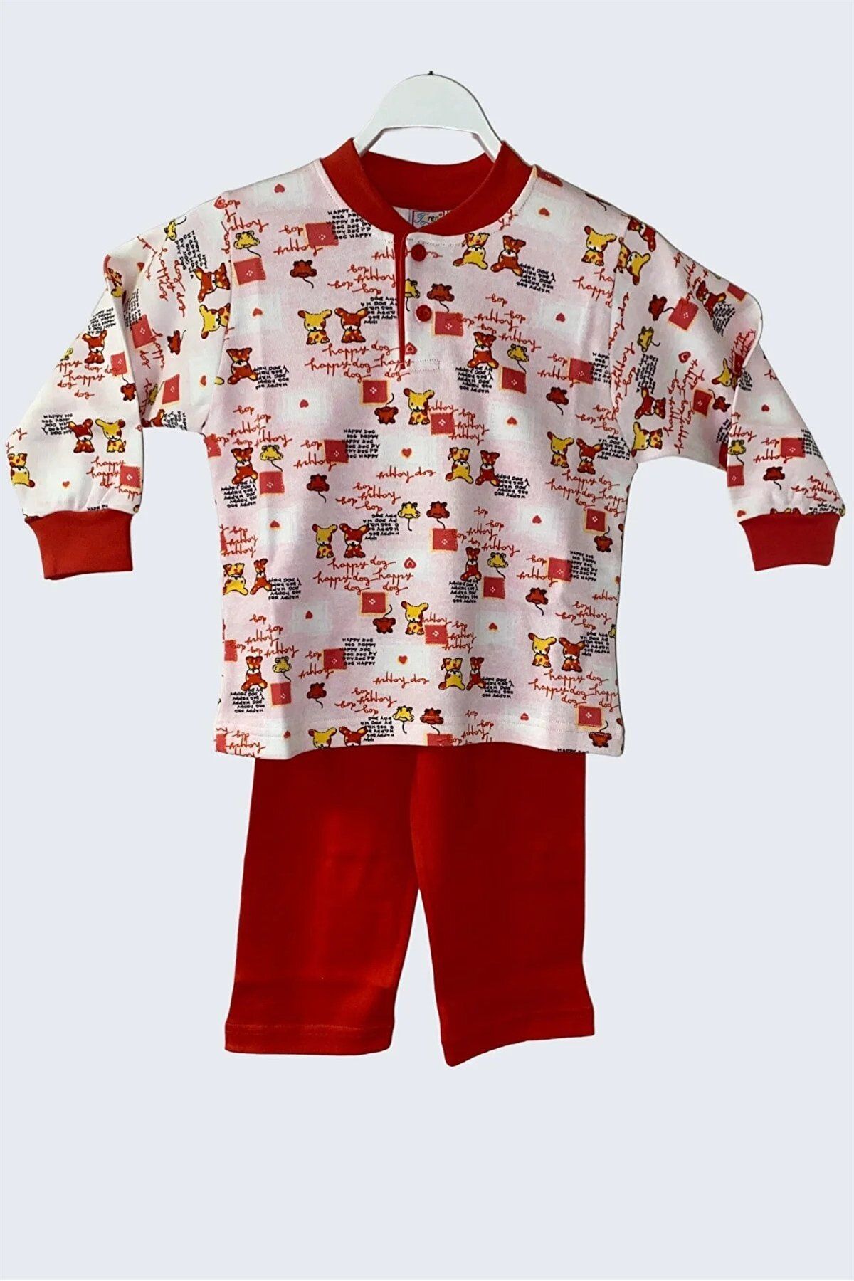Türen 709 Kırmızı Çocuk Baskılı Interlok Pijama Takımı