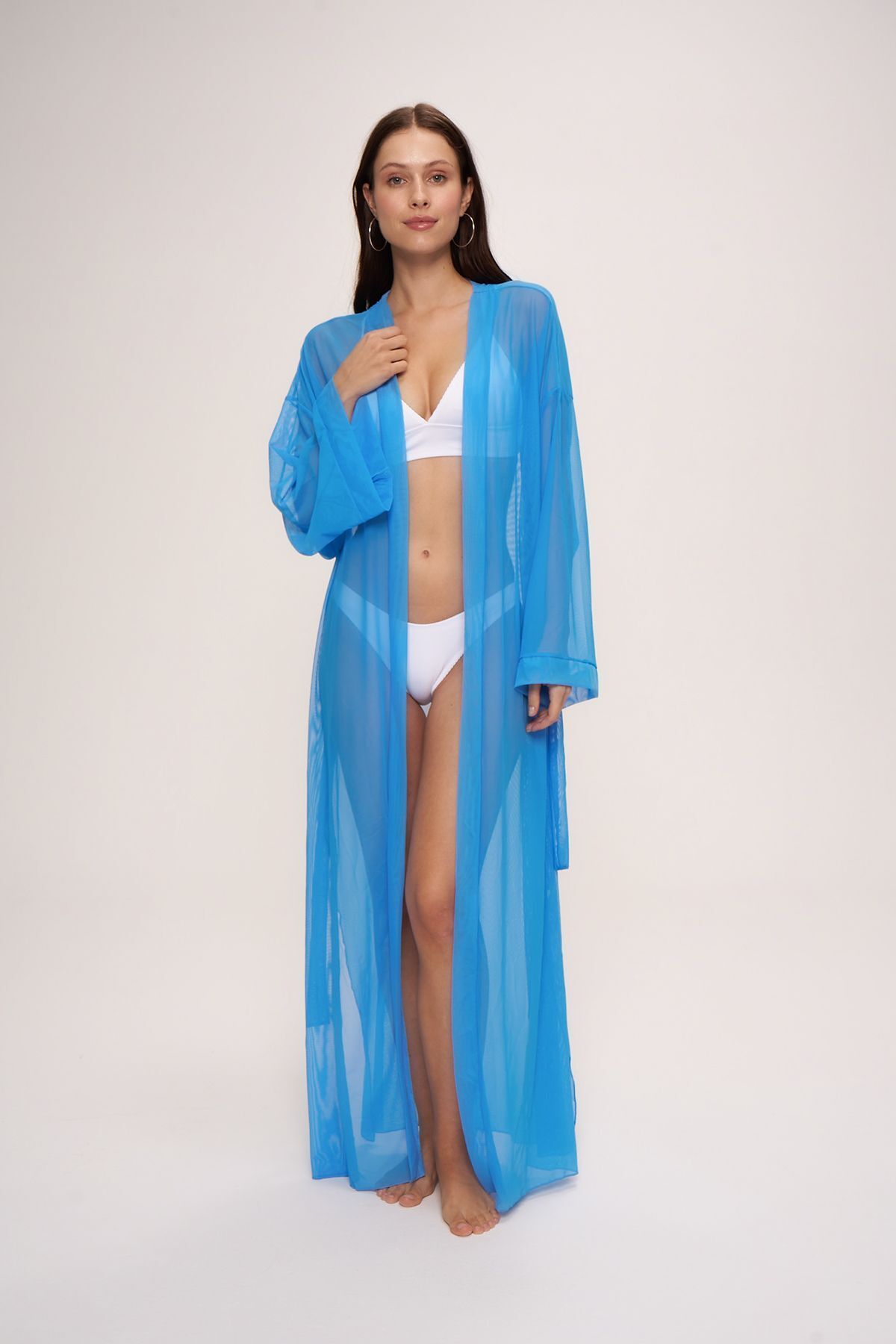 Pierre Cardin Paris Belden Bağlamalı Uzun Kimono Mavi
