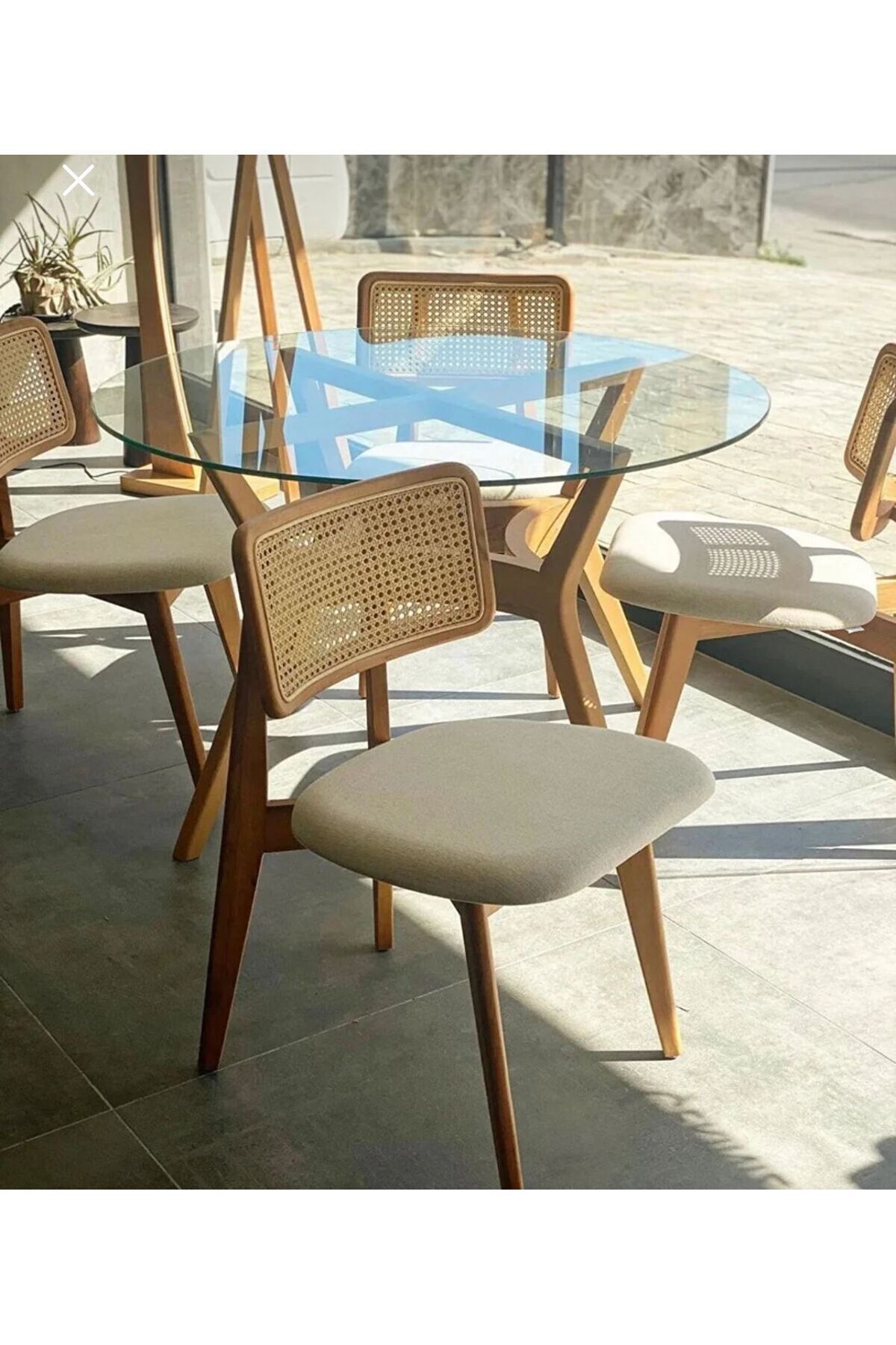 BiSandalye Ahşap naturel (4 Adet) Zion Hasırlı Sandalye, Mutfak ve Bahçe Sandalyesi Salon hazeranlı sandalye