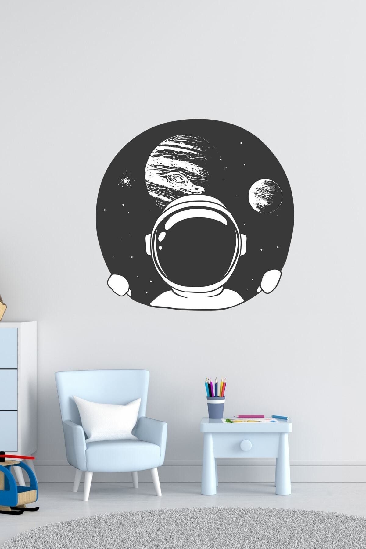 Sim Tasarım Siyah Astronot Duvar Sticker Set