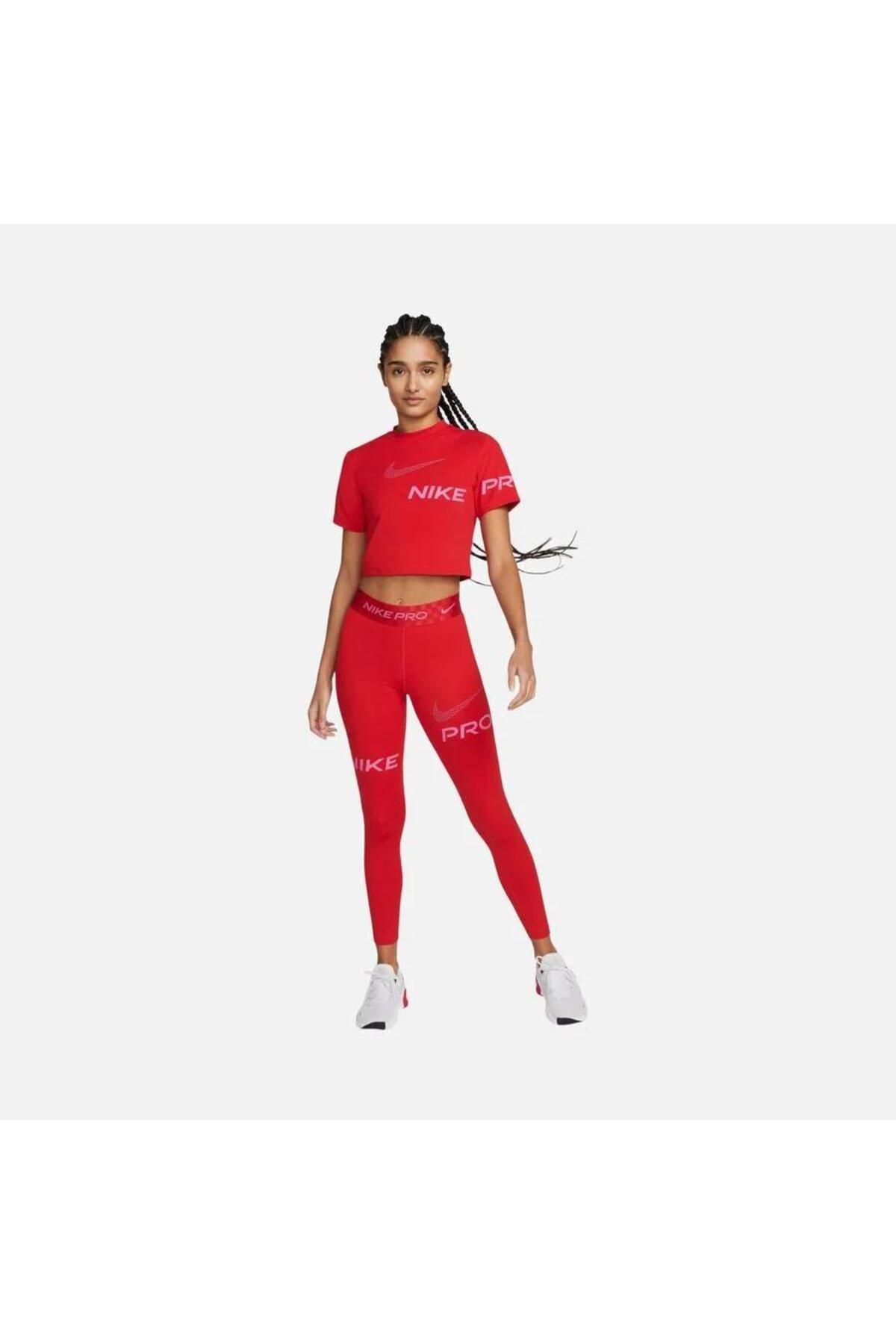 Nike Pro Dri-Fit Mid-Rise Full-Length Graphic Training Kadın Tayt Kırmızı