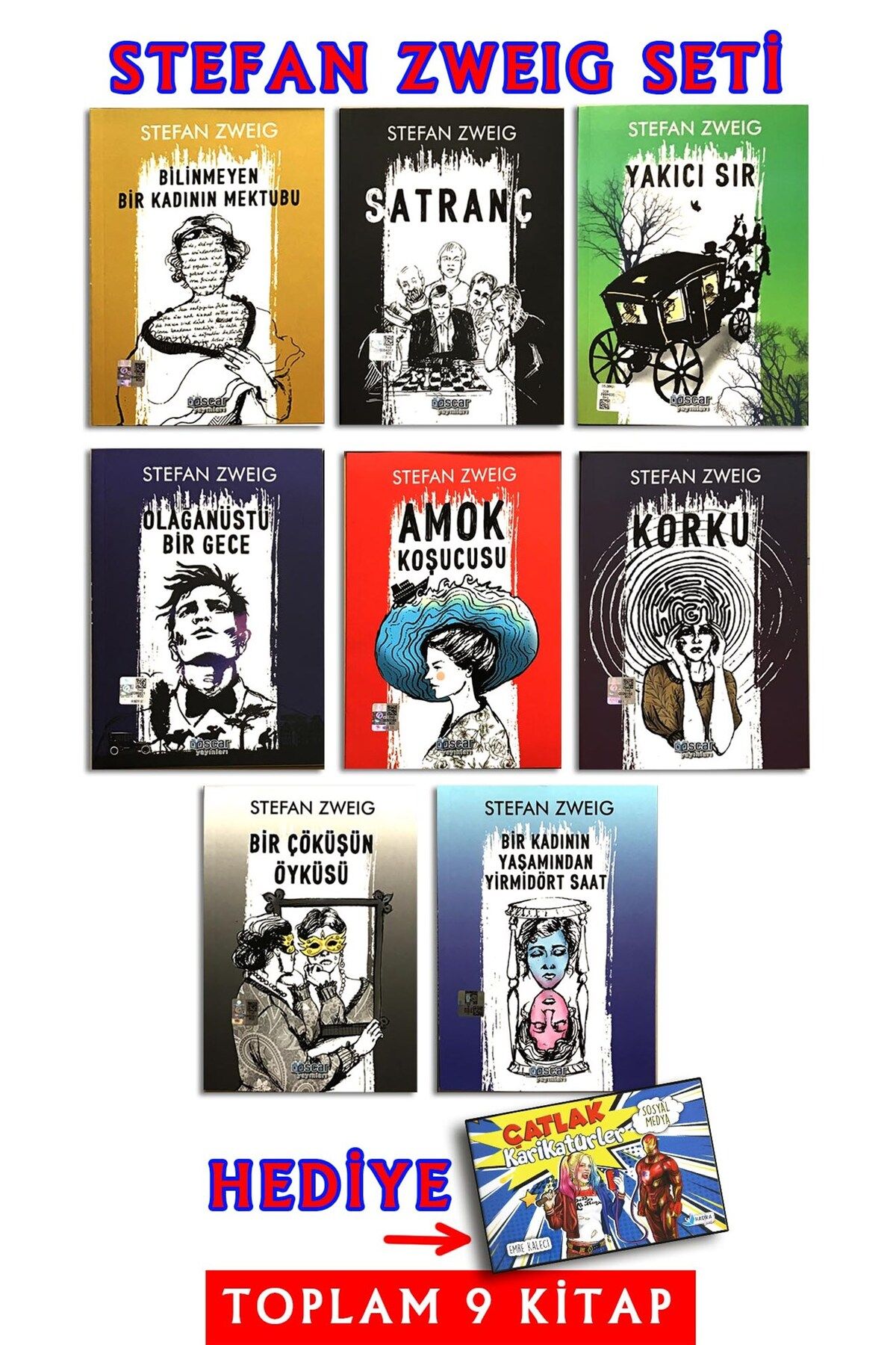 Oscar Yayınları Stefan Zweig Seti + Çatlak Karikatürler 9 Kitaplı Set