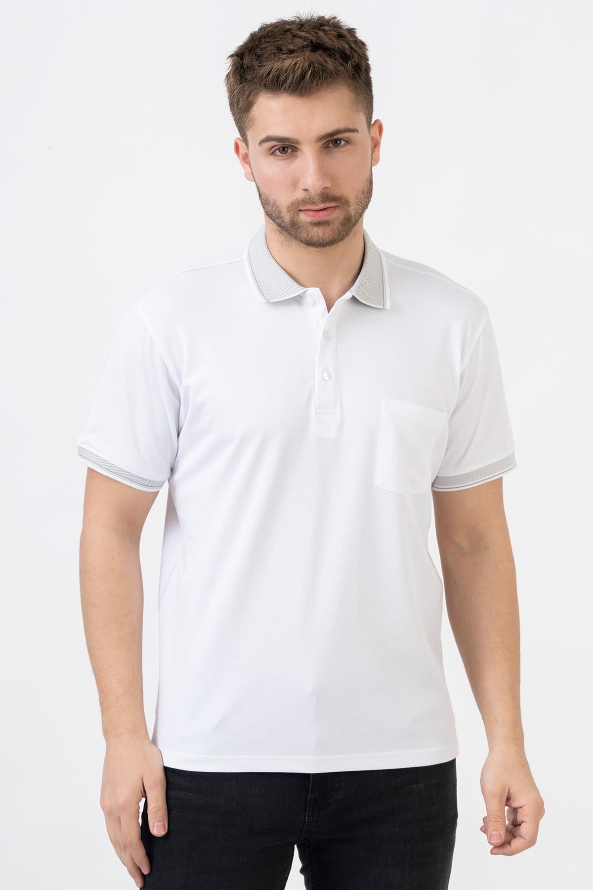 White Stone Madrid 2448 Klasik Regular Fit Pamuklu T-shirt Beyaz