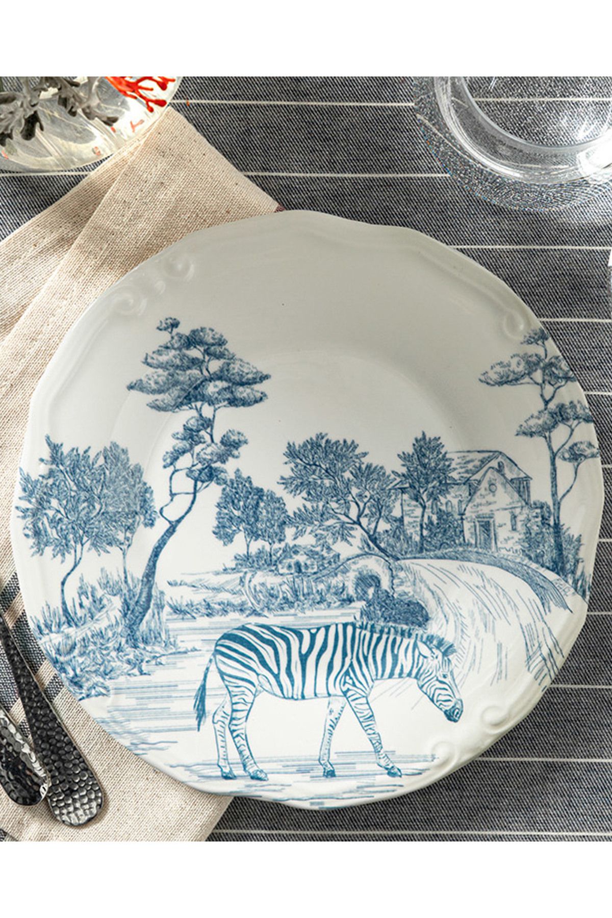 English Home Zebra Porselen Pasta Tabağı Mavi