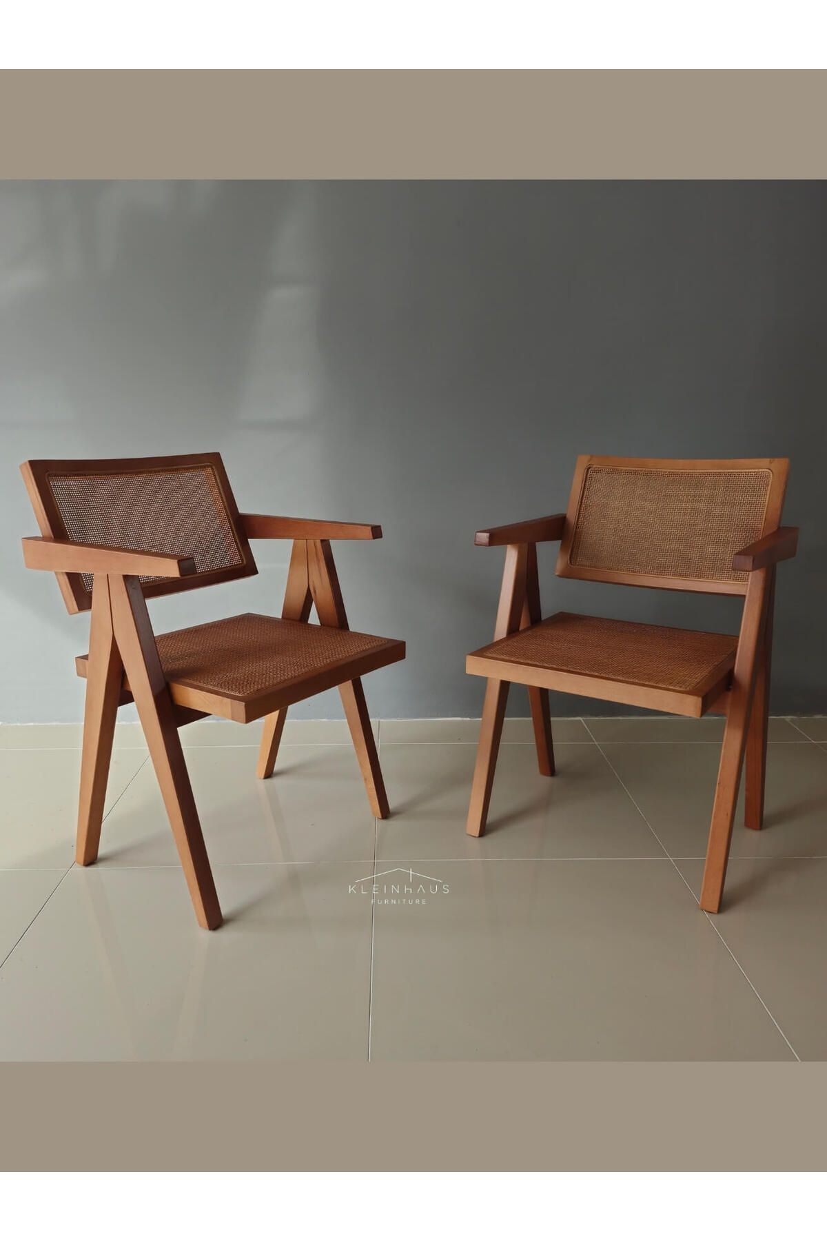 KleinHaus Furniture Sofia Ahşap Yemek Odası Sandalyesi, Doğal Hazeran Sırtlı Modern Sandalye