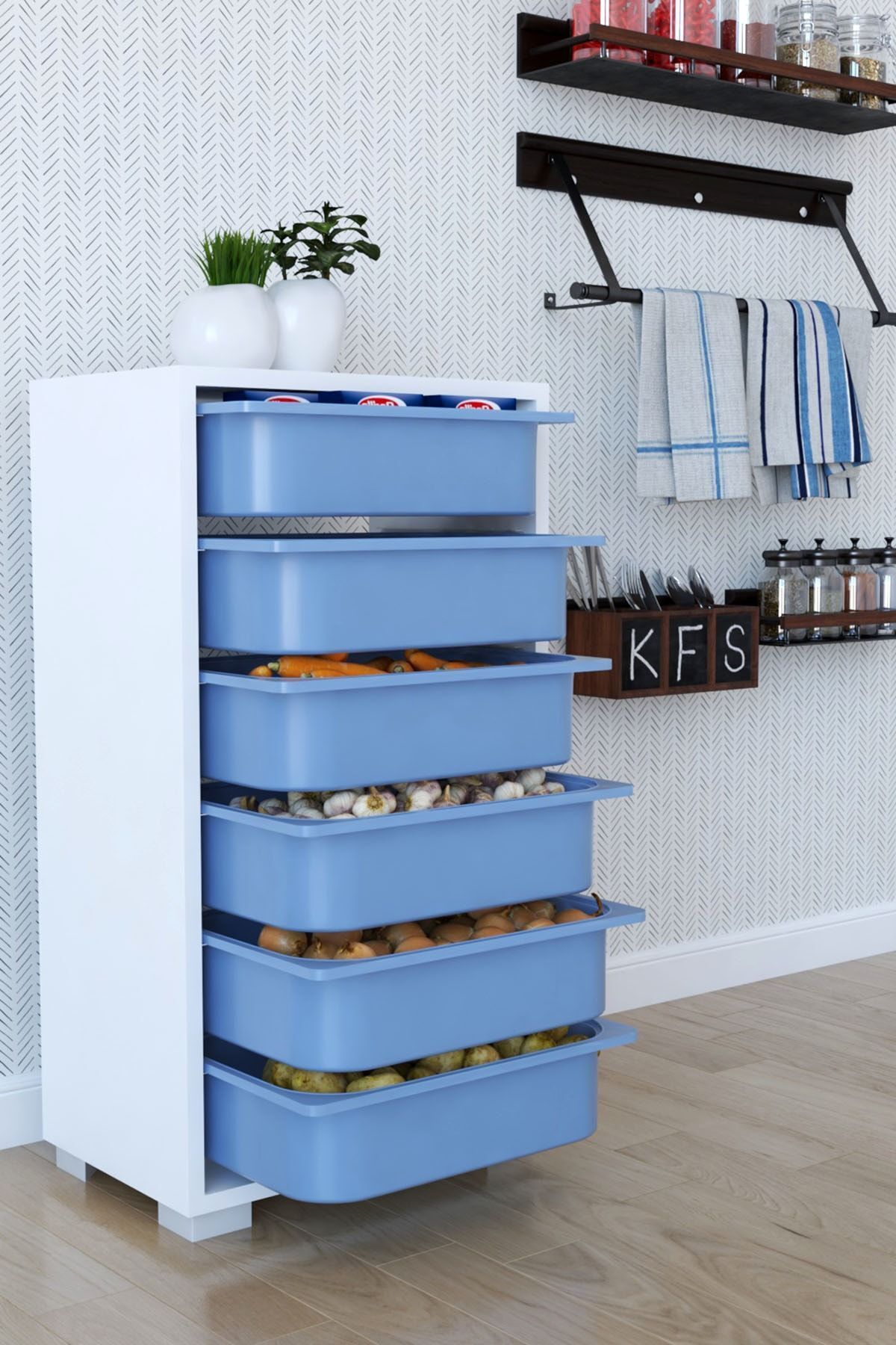 Remaks Mutfak Dolabı 6 Sepetli  Çok Amaçlı Dolap Mavi