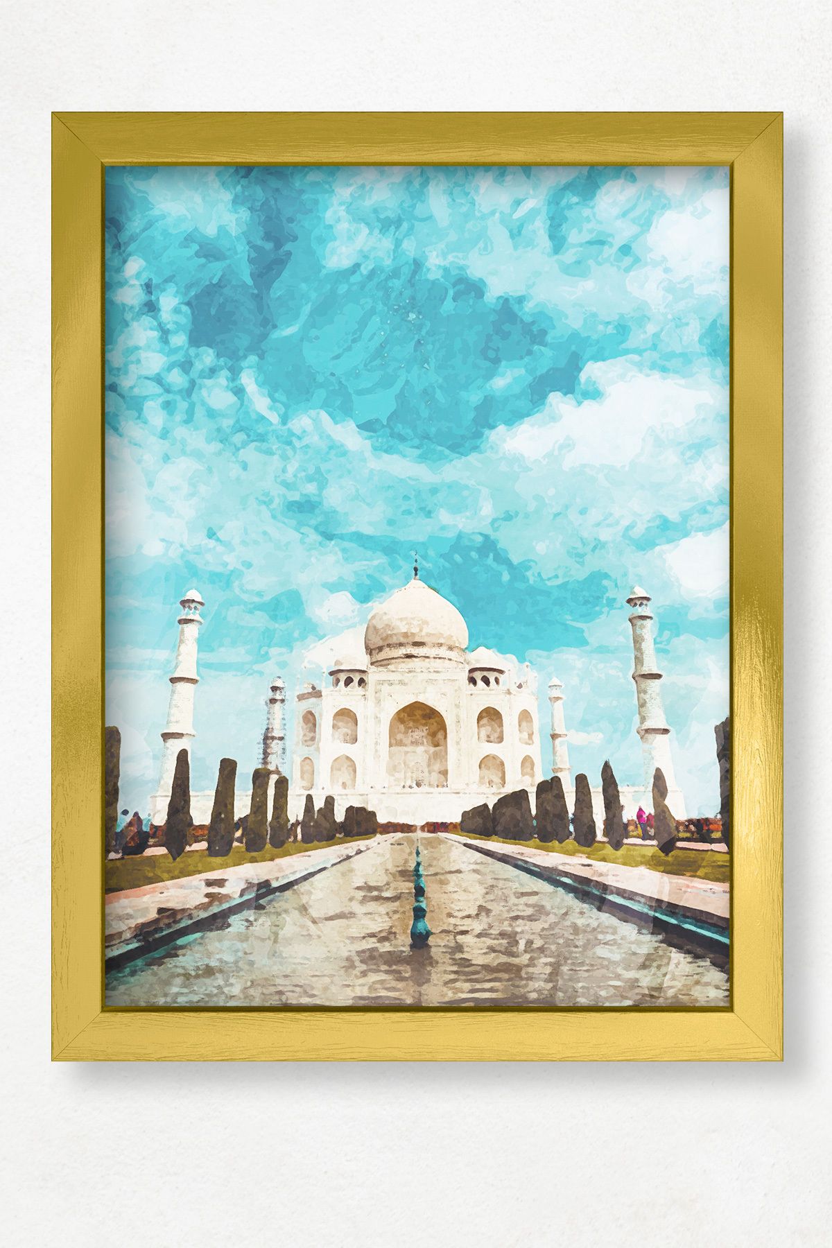 DuoArt Tac Mahal-Agra/İkonik Yapılar/Efekt/Doğal Ahşap Çerçeveli Poster/Çerçeve Rengi:Altın