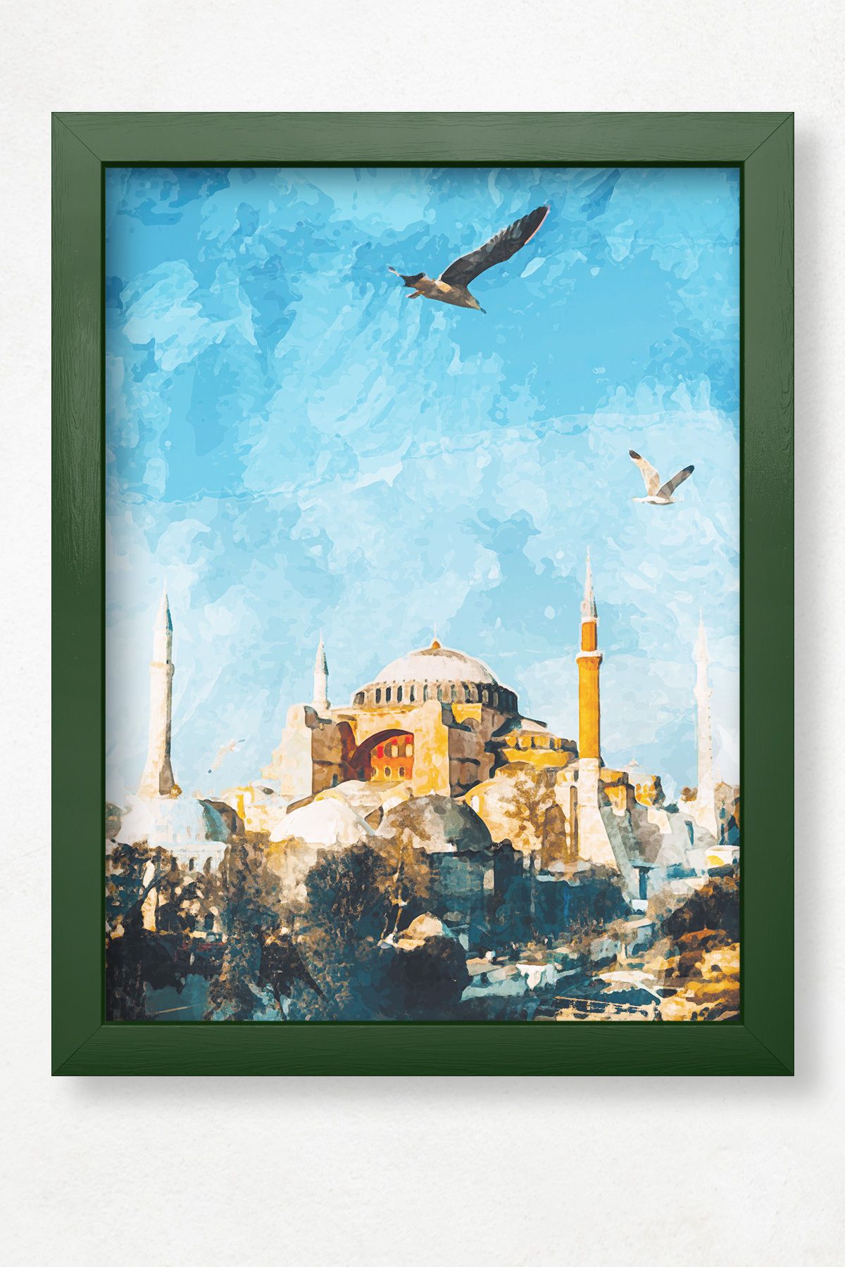 DuoArt Ayasofya-İstanbul/İkonik Yapılar/Efekt/Doğal Ahşap Çerçeveli Poster/Çerçeve Rengi:Koyu Yeşil
