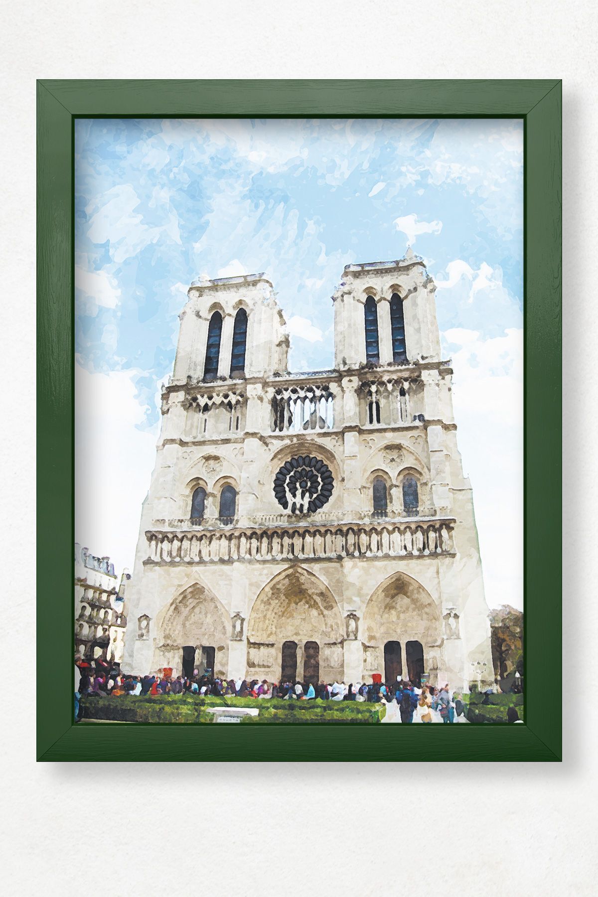 DuoArt Notre Dame Katedrali-Paris/İkonik Yapılar/Doğal Ahşap Çerçeveli Poster/Çerçeve Rengi:Koyu Yeşil