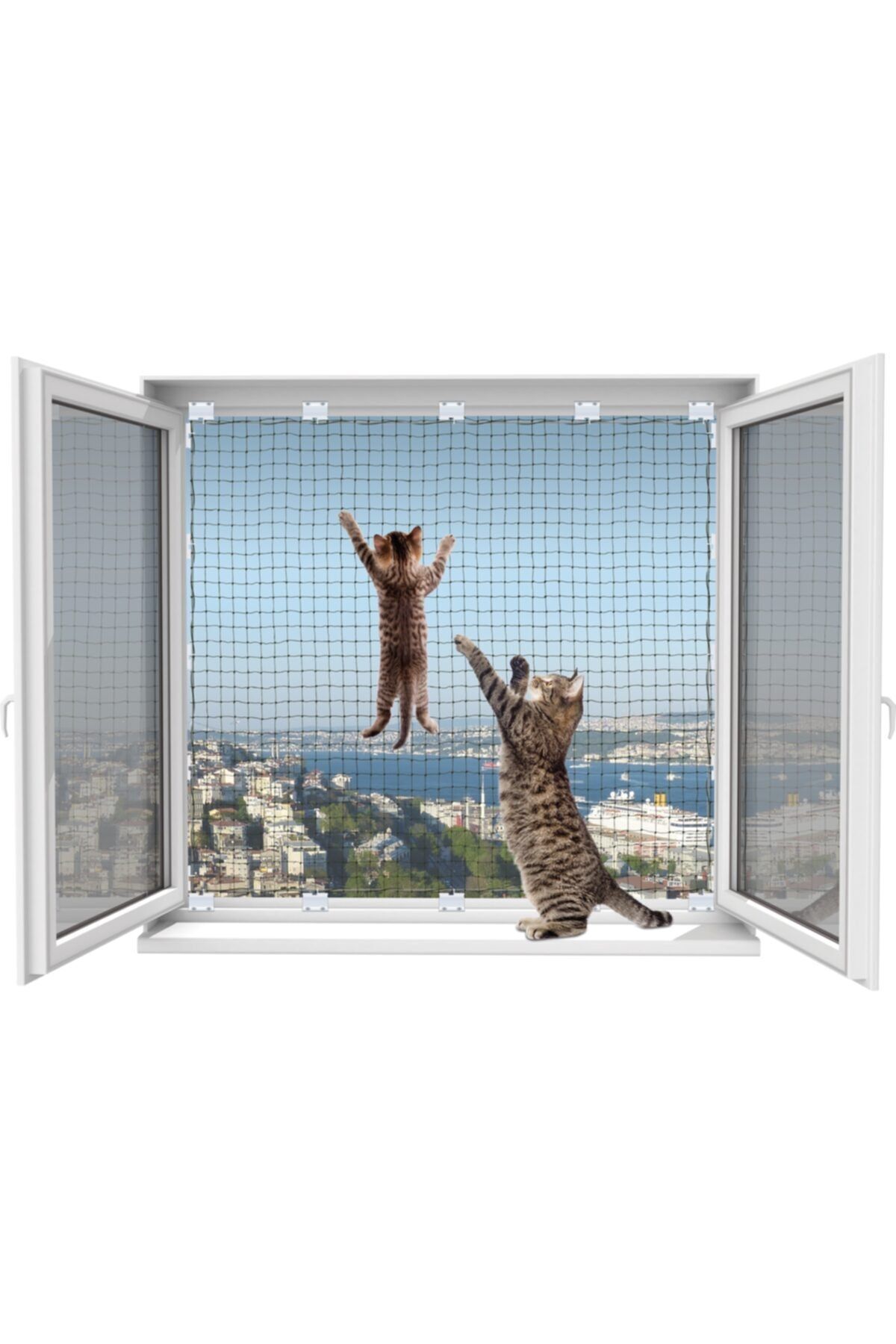 WINBLOCK Kediler Için Pencere Güvenlik Ağı, Kedi Filesi Sistemi (80 X 140 CM'YE KADAR 1 PENCERE)