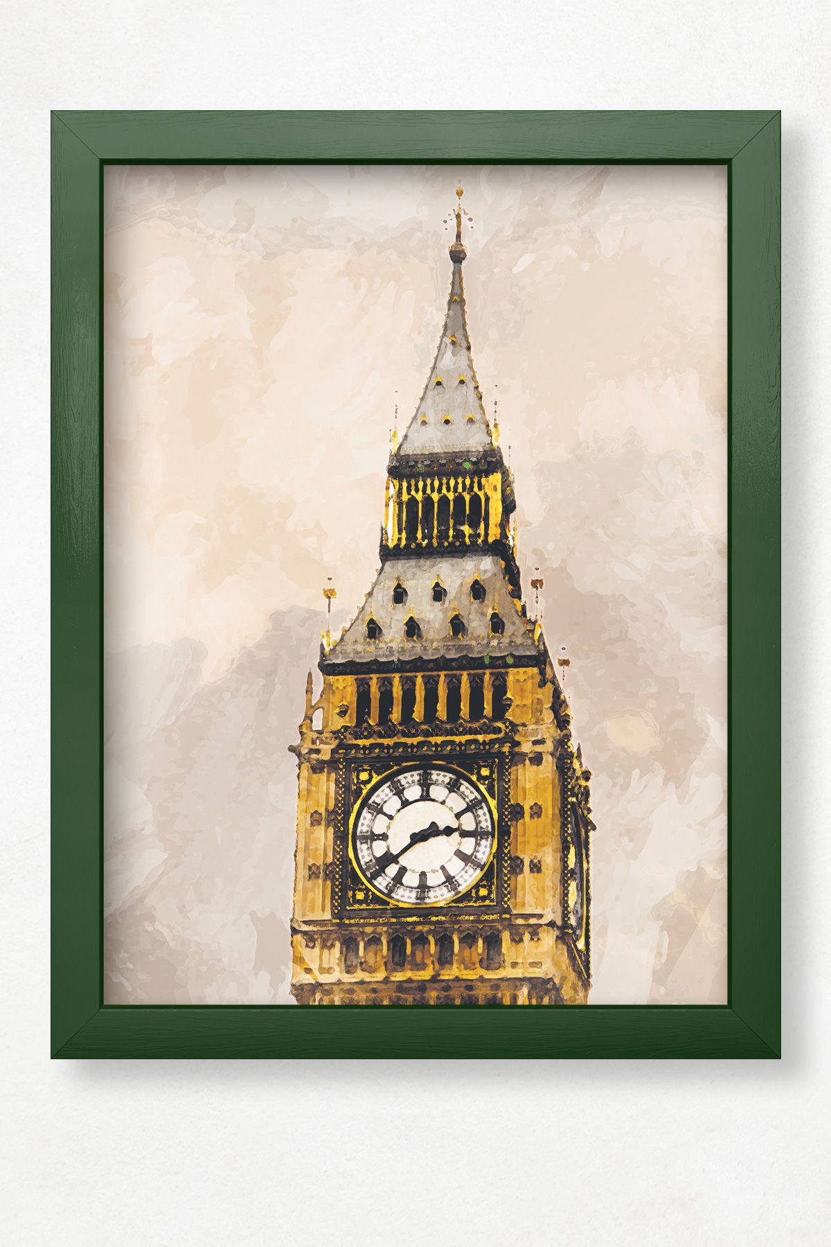 DuoArt Big Ben-Londra/İkonik Yapılar/Efekt/Doğal Ahşap Çerçeveli Poster/Çerçeve Rengi:Koyu Yeşil