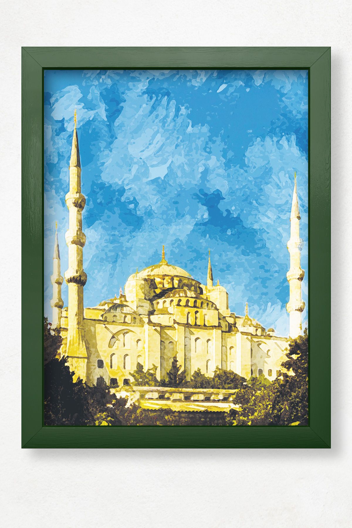 DuoArt Sultanahmet Camii-İstanbul/İkonik Yapılar/Doğal Ahşap Çerçeveli Poster/Çerçeve Rengi:Koyu Yeşil