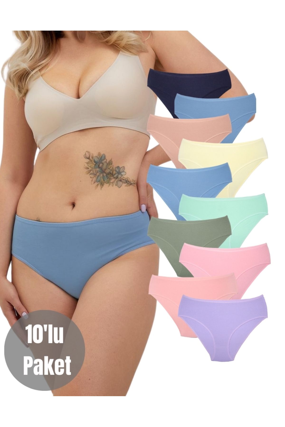 ALYA UNDERWEAR Kadın Renkli Bato / Hipster Slip Külot - Çok Renkli - 10'lu Paket