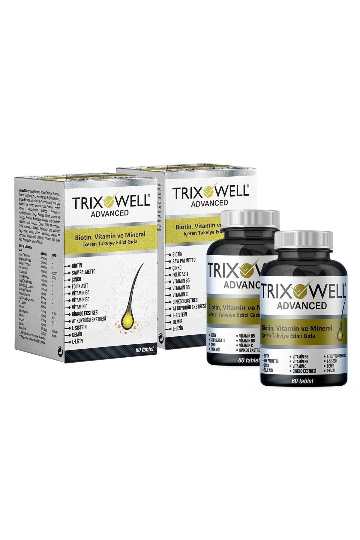 Trixowell Advanced Biotin Vitamin, Mineral Ve Bitkisel Ekstreler Içeren Saç Dökülmesine Karşı Vitamin 2 Kutu
