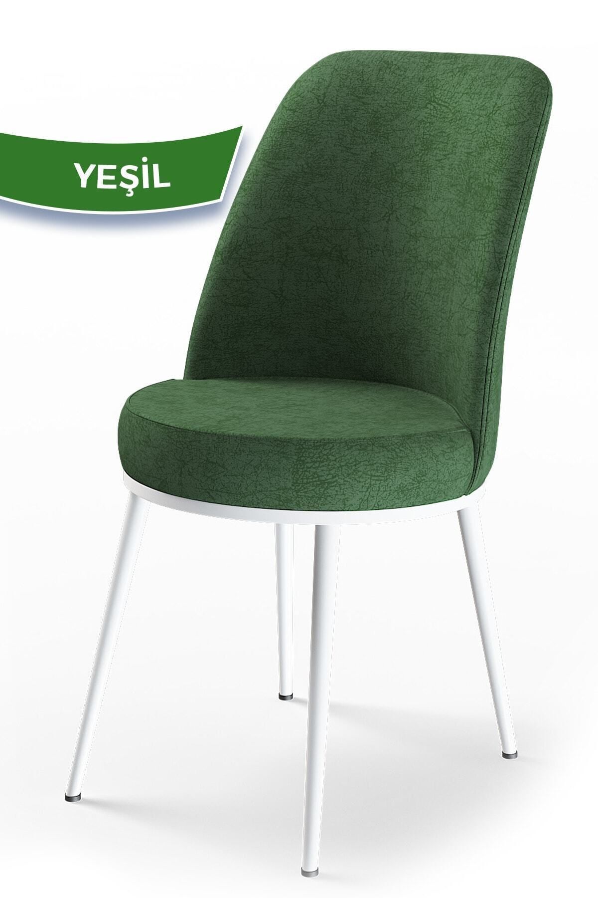 Canisa Concept Dexa Serisi Haki Yeşil Renk Sandalye Mutfak Sandalyesi, Yemek Sandalyesi Ayaklar Beyaz