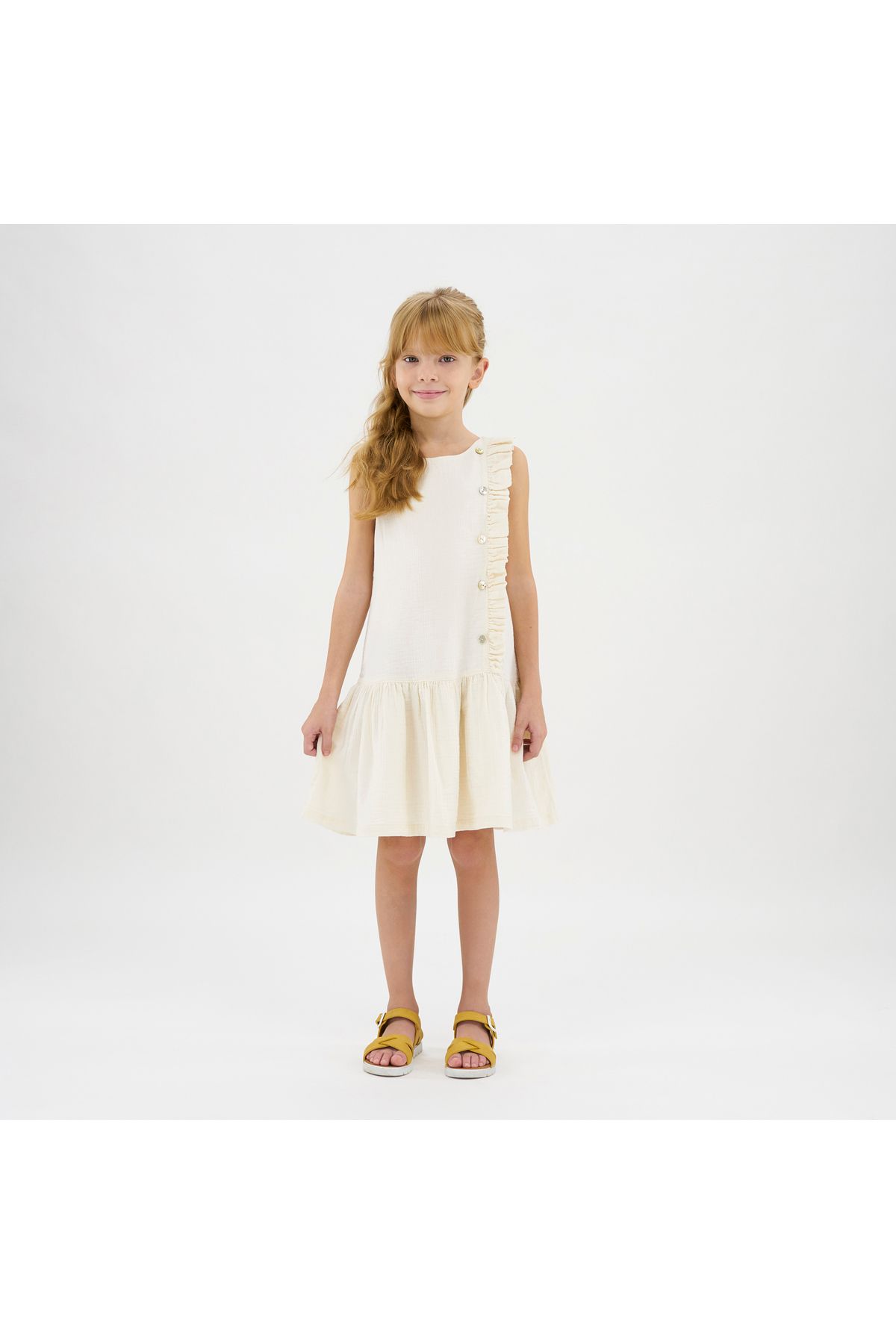 Panço Kız Çocuk Fırfır Detaylı Gipeli Kolsuz Elbise