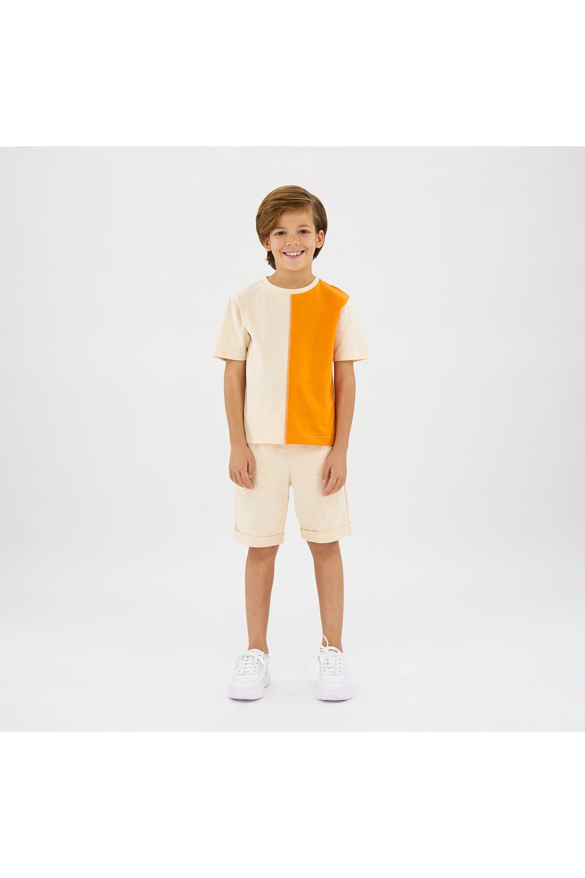 Panço Erkek Çocuk Renkli Blok Parçalı Kısa Kollu Tişört