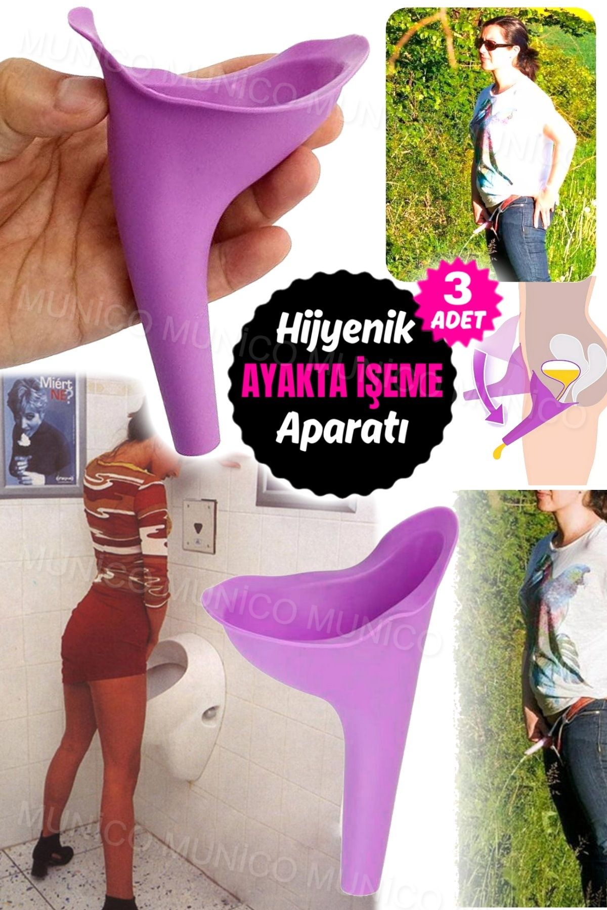 Munico 3 Adet Kadın İşeme Cihazı Yeniden Kullanılabilir Kadın Işemek Huni Dostu Esnek Yeniden Kullanılan