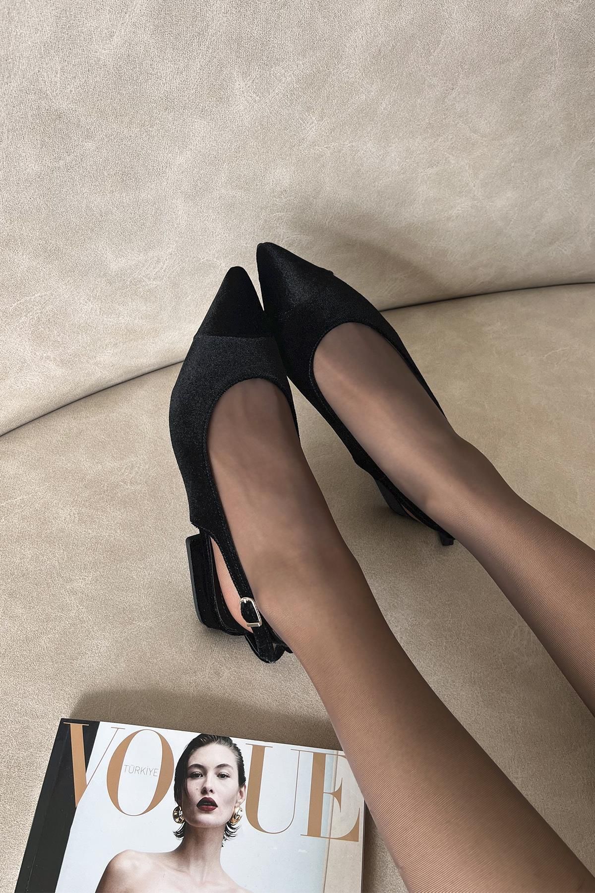 Straswans Wanda Kadın  Topuklu Kadife  Ayakkabı Siyah