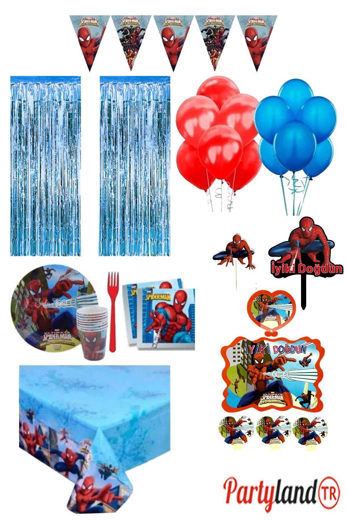 PartylandTR Spiderman Örümcek Adam 8 Kişilik Lüks Doğum Günü Parti Seti