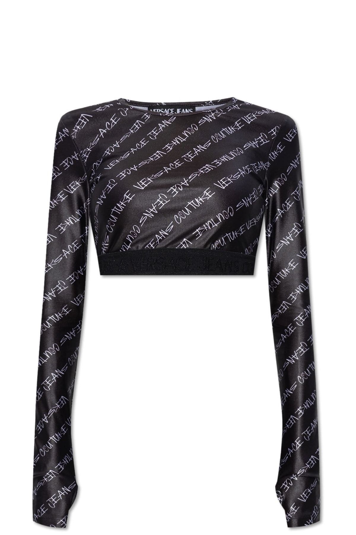 Versace Kadın Desenli Uzun Kollu Yuvarlak yaka Siyah-Altın T-Shirt 75HAH218 JS219-899