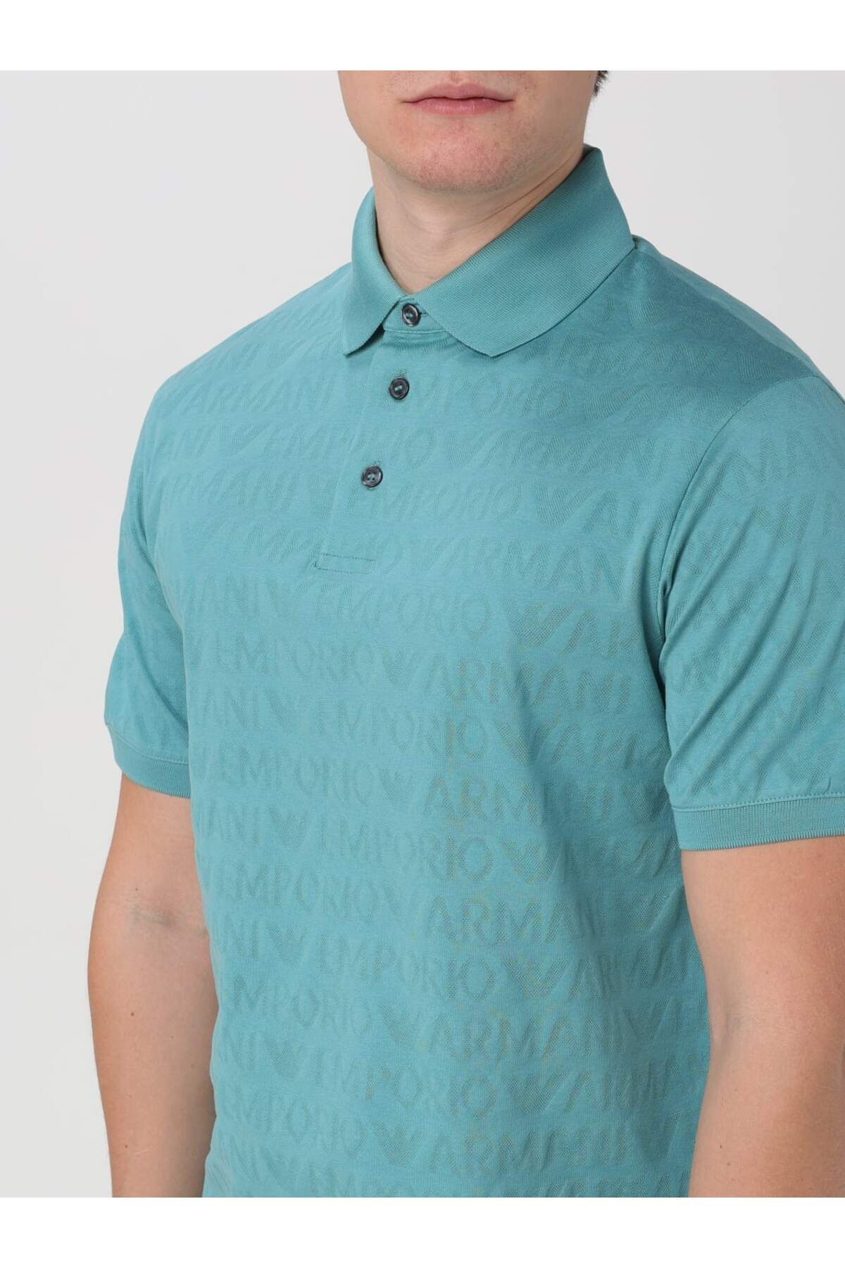 Emporio Armani Erkek Logolu Polo Yakalı Kısa Kollu Düğmeli Mavi Polo Yaka T-Shirt 3D1FM8 1JORZ-0744
