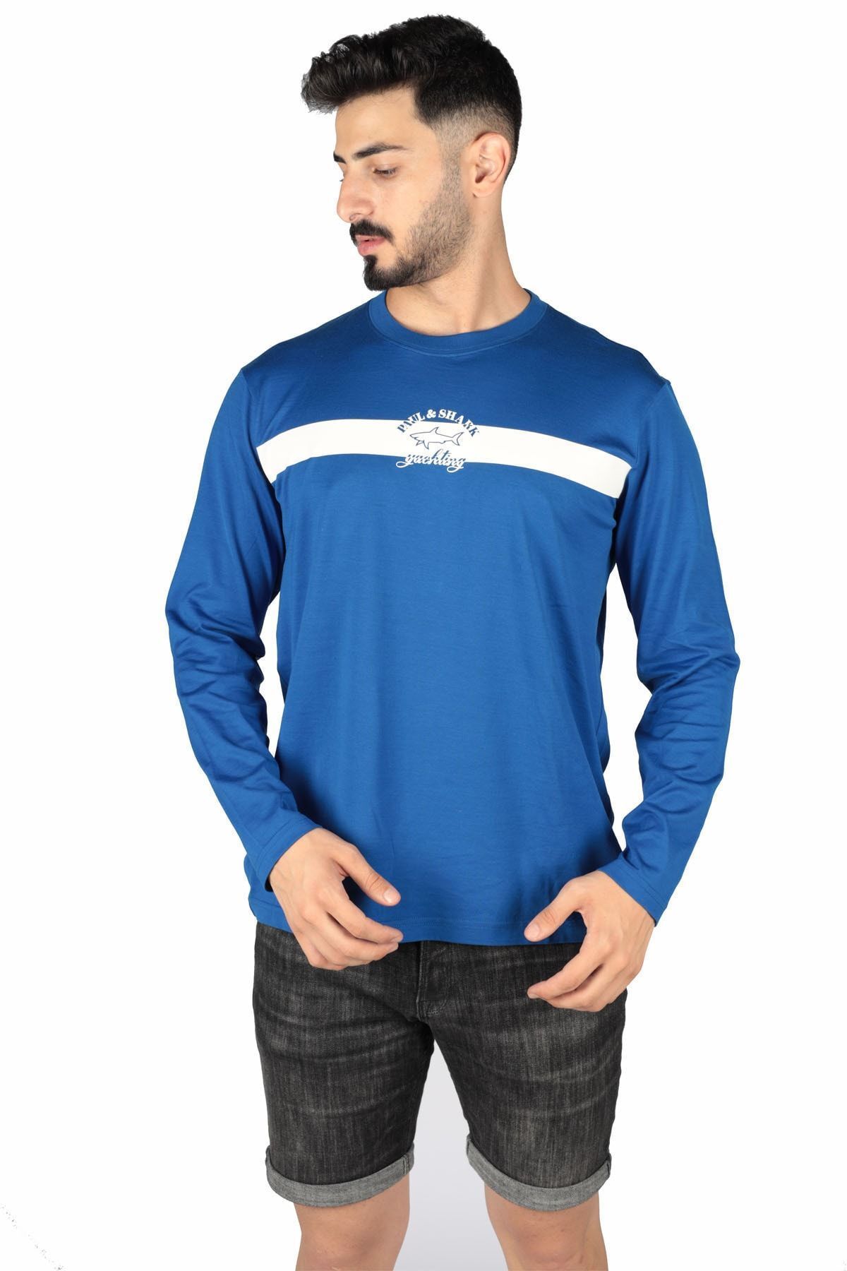 Paul&Shark Erkek Marka Logo Detaylı Regular Fit Kısa Kollu Mavi T-Shirt A20P1689-408