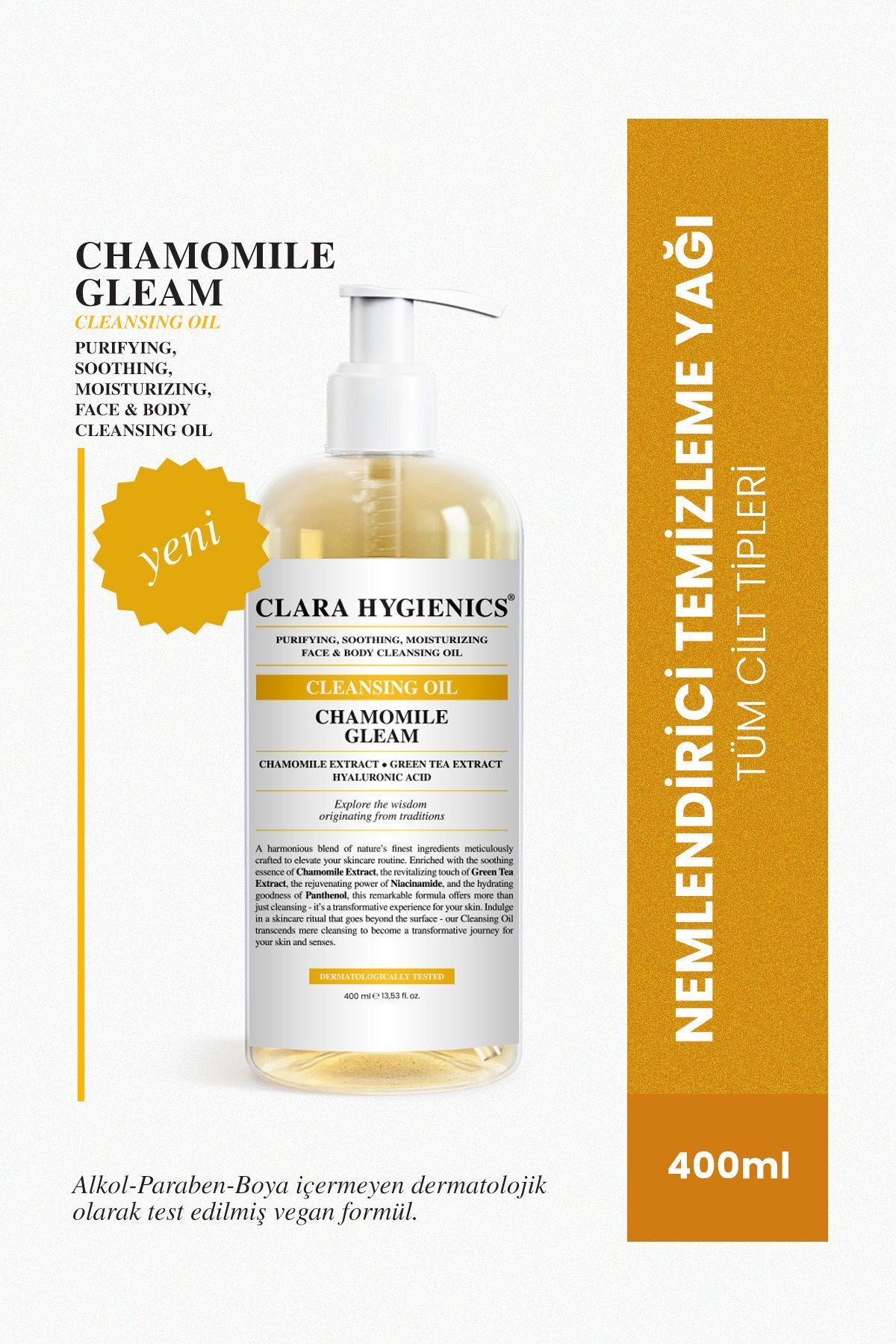 Clara Hygienics Chamomile Gleam Arındırıcı Makyaj Temizleyici Yüz Ve Vücut Temizleme Yağı 400ml Vegan Yağ Bazlı