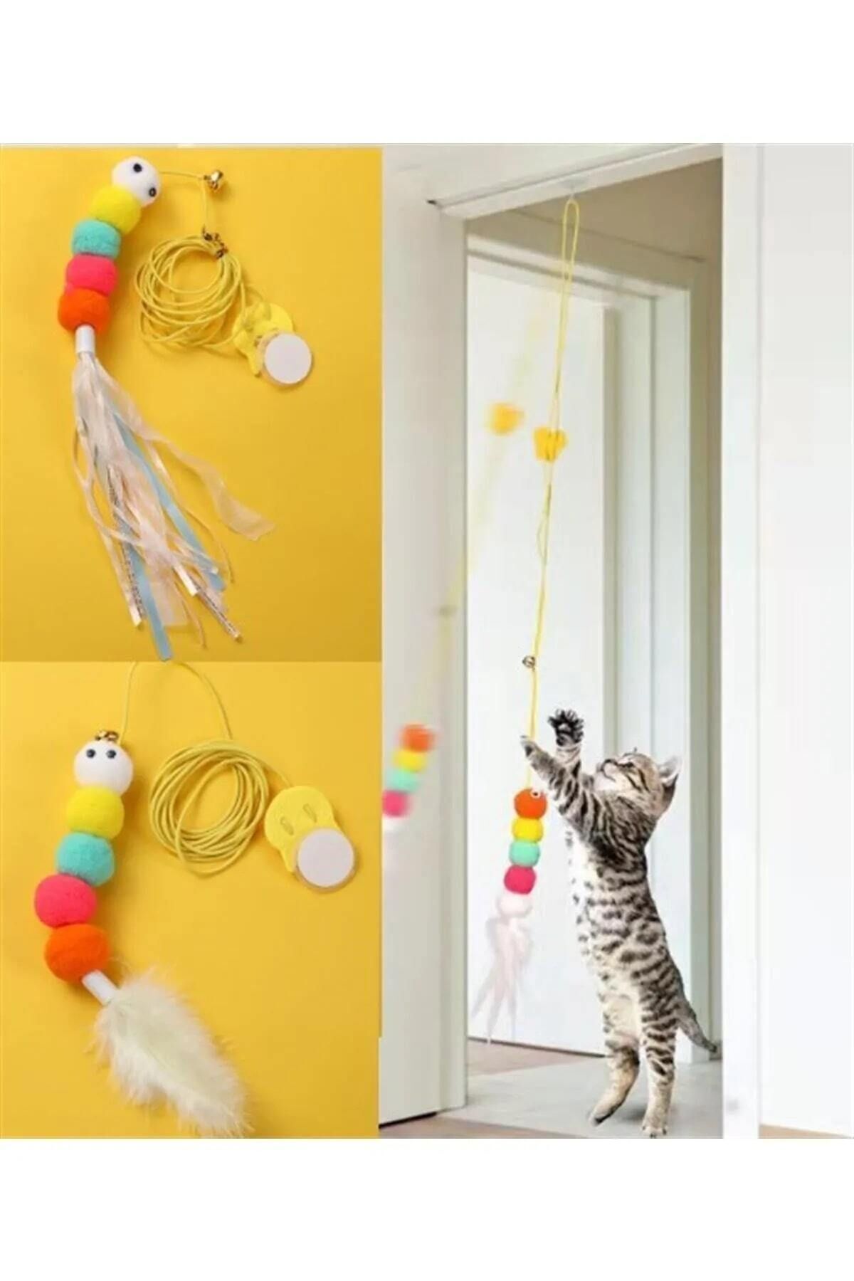 RELATOS Elastik Tırtıl Kedi Oyuncağı Vantuzlu Lastikli Kedi Kelebek Yakalama Egzersiz Oyuncağı