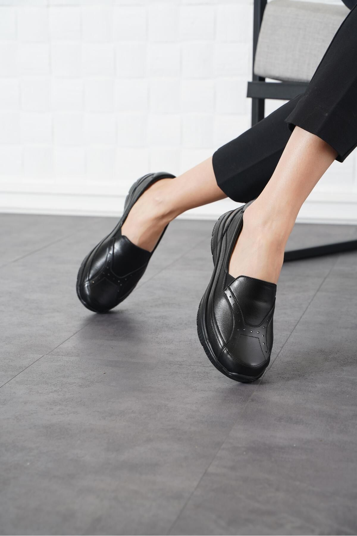 Moda Pie Desse H Aynalı  Kadın Hakiki Deri Ayakkabı Siyah Cilt