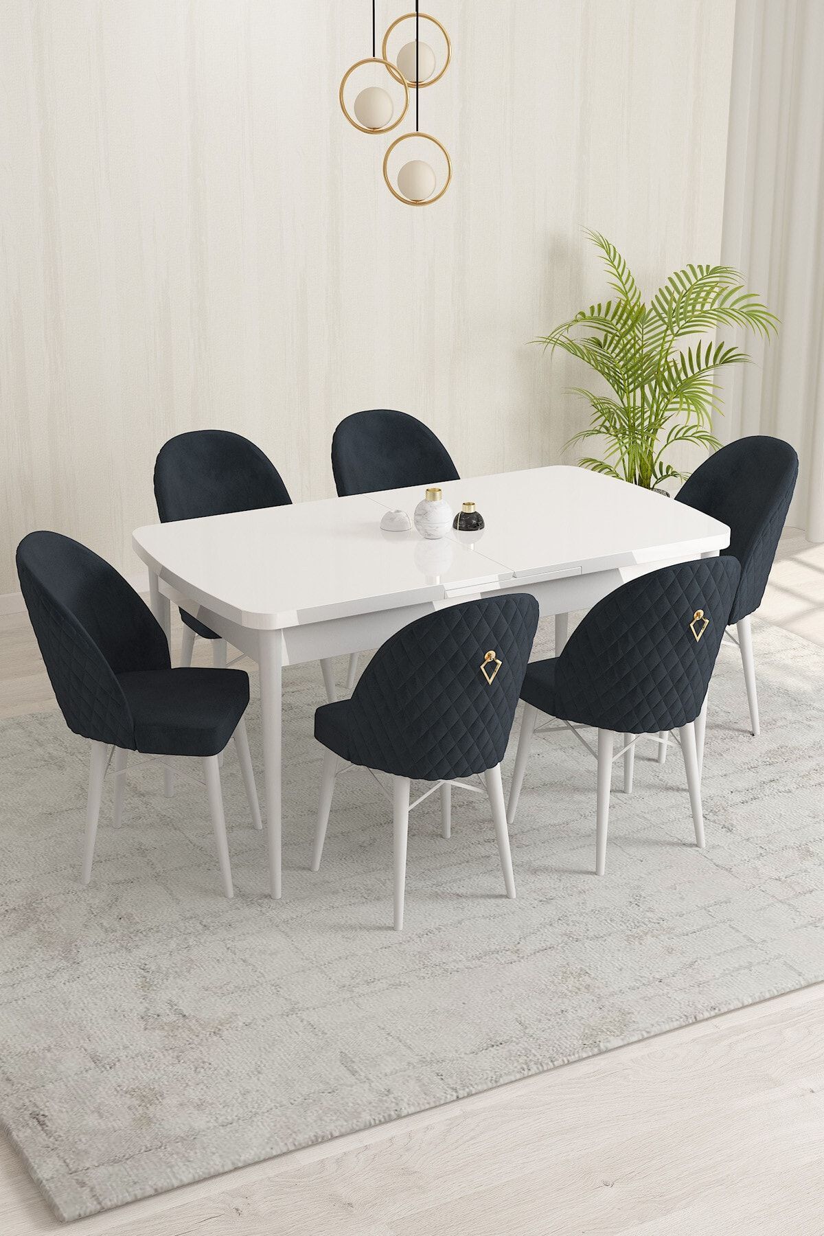 Rovena Marsilya Beyaz 80x132 Mdf Açılabilir Yemek Masası Takımı 6 Adet Sandalye