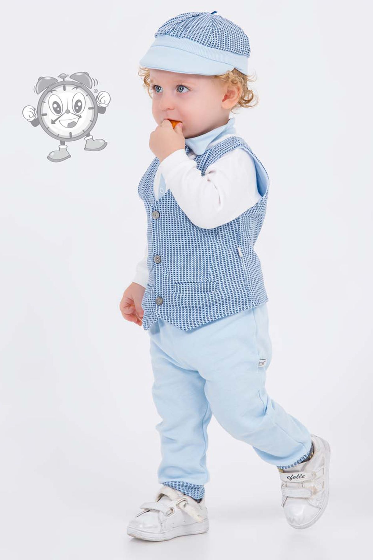 Cansın Mini Mavi Yelekli ve Şapkalı Erkek Bebek 4lü Takım 16190