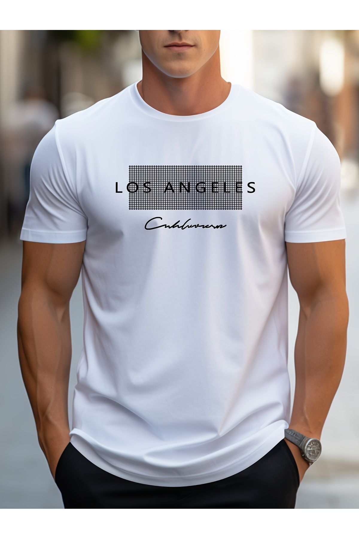 Let's Wear Los Angeles Baskılı Bisiklet Yakalı Premium Erkek Tshirt