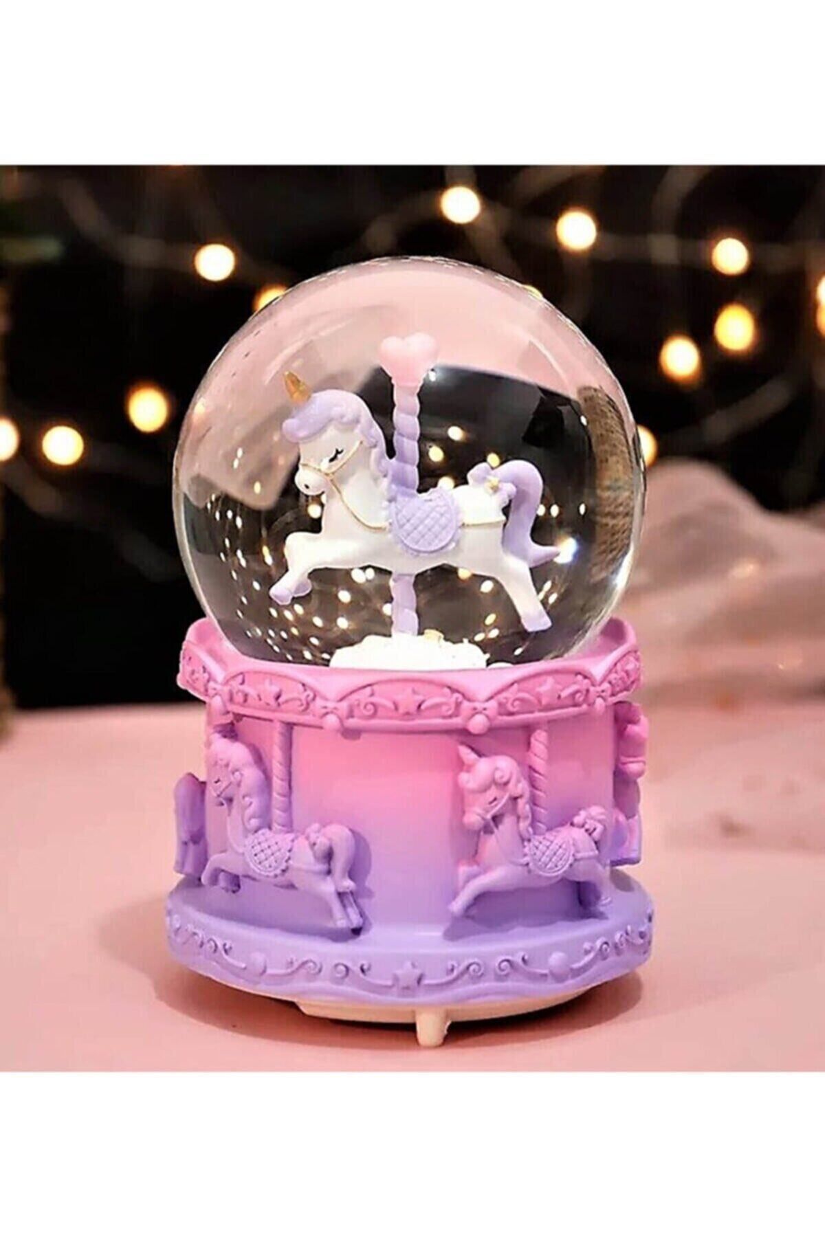 Winnie Baby Mega Boy Atlı Karınca Unicorn Temalı Otomatik Kar Püskürtmeli Işıklı Müzikli Kar Küresi Mor Renk