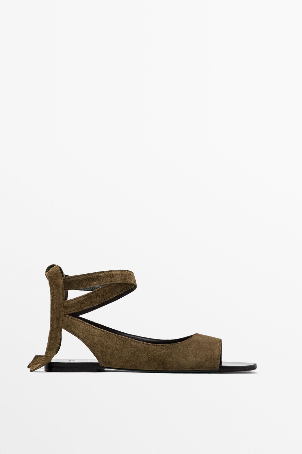 Massimo Dutti Bağcıklı kalın süet deri bantlı sandalet