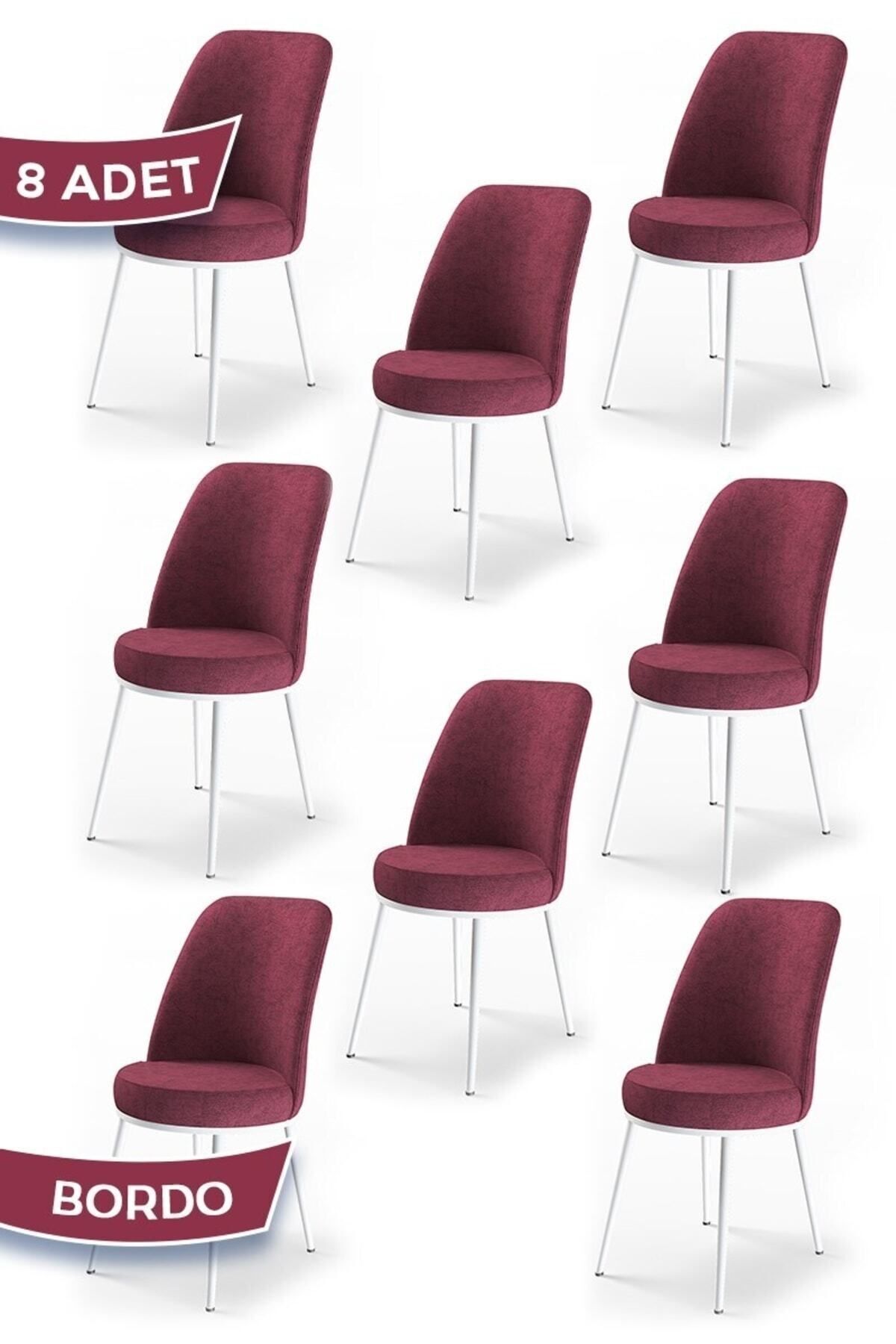Canisa Concept Dexa Serisi, Üst Kalite Yemek Odası Sandalyesi, Metal Beyaz Iskeletli, 8 Adet Bordo