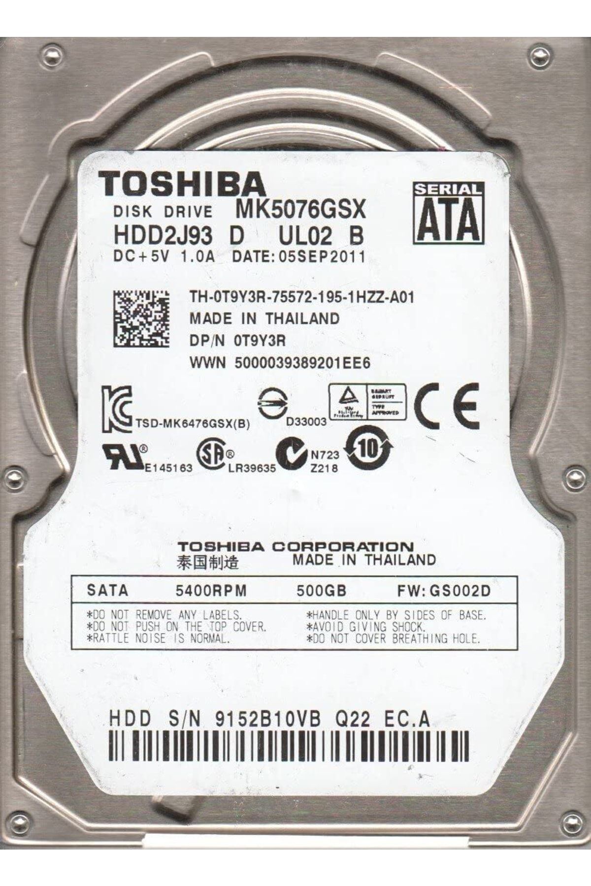 Toshiba 500 Gb Mk5076gsx